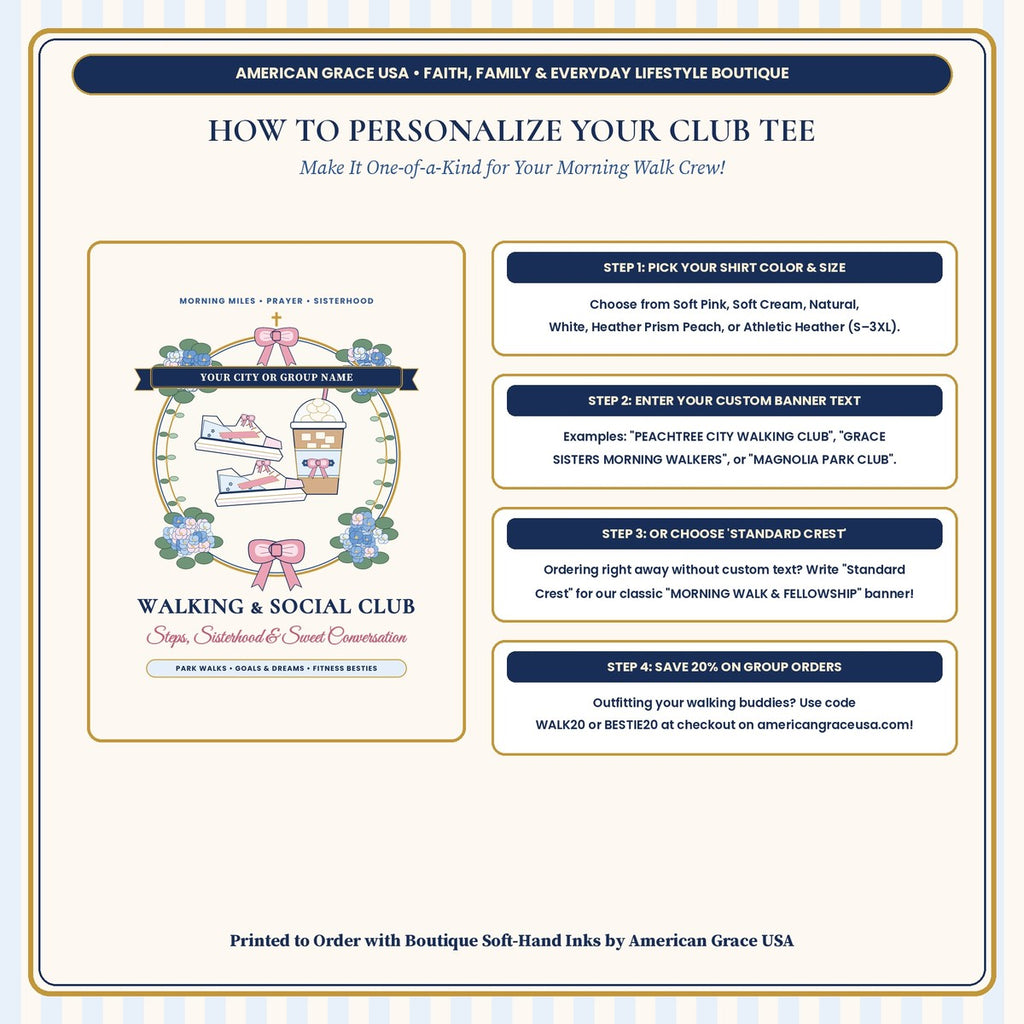 How to Personalize Your Walking & Social Club Shirt - Custom Banner Guide
