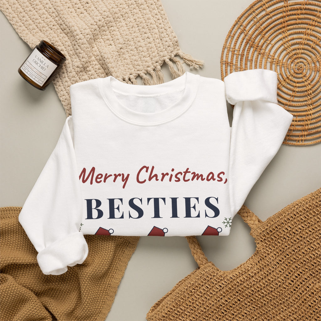 Best Friends Christmas Sweatshirt Personalized, Merry Christmas Besties with 3 Names, Matching Friend Group Crewneck