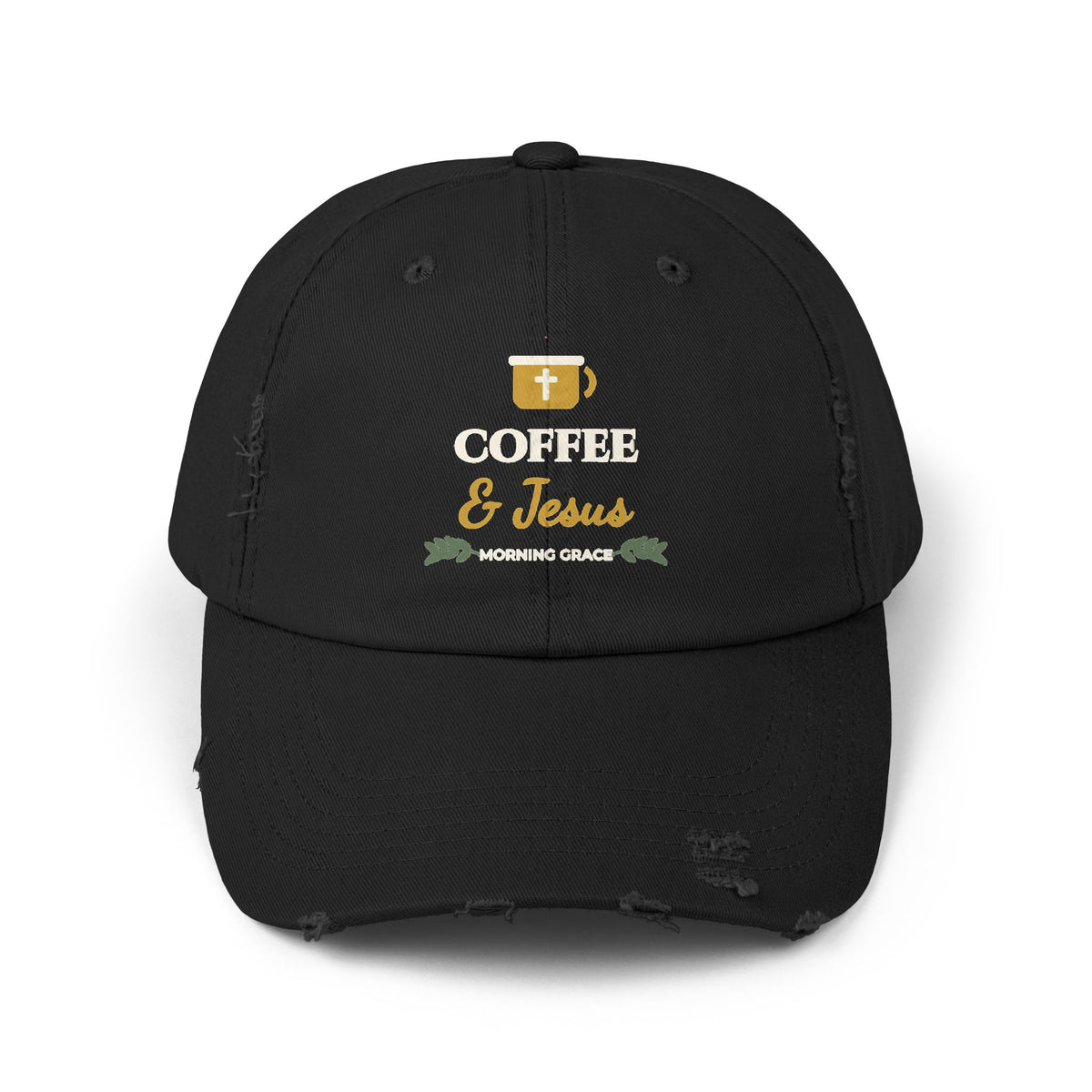 Coffee & Jesus Distressed Cotton Dad Cap | Morning Grace Printed Women's Baseball Hat