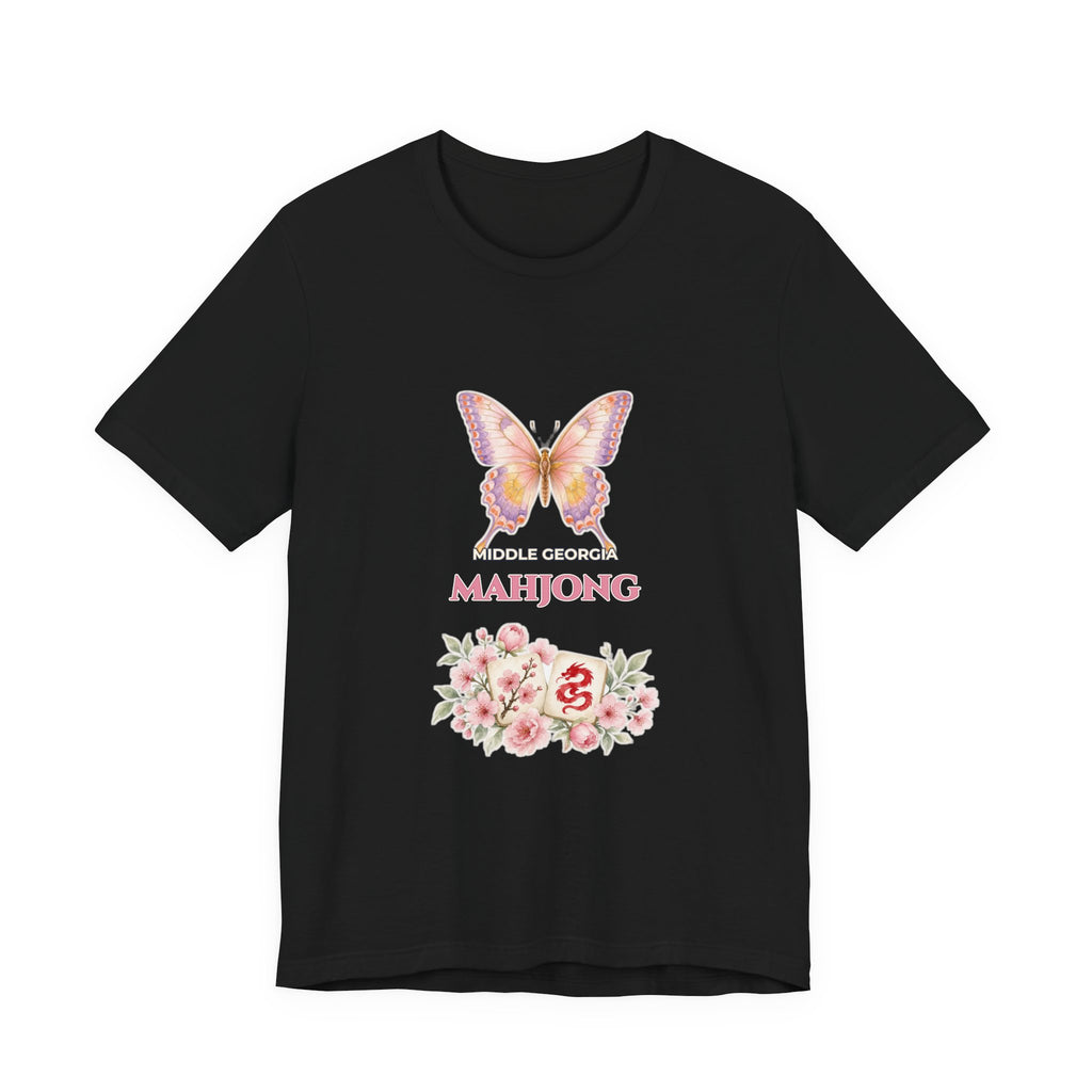 Personalized Custom City or Club Name Mahjong Shirt | Watercolor Butterfly & Floral Bella+Canvas 3001 Tee | Group Game Night Gift