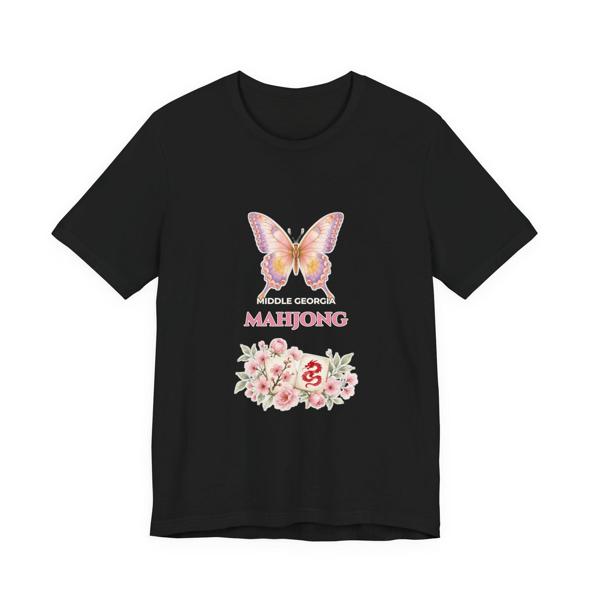 Personalized Custom City or Club Name Mahjong Shirt | Watercolor Butterfly & Floral Bella+Canvas 3001 Tee | Group Game Night Gift