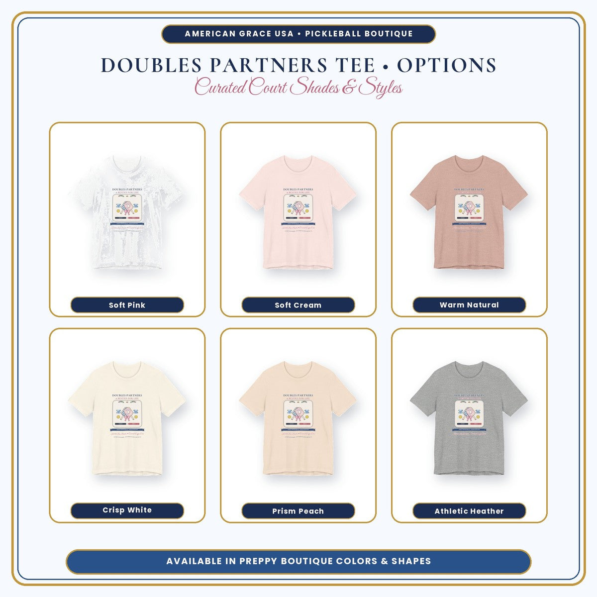 Doubles Partners Pickleball Besties Tee 6 Preppy Shades Grid