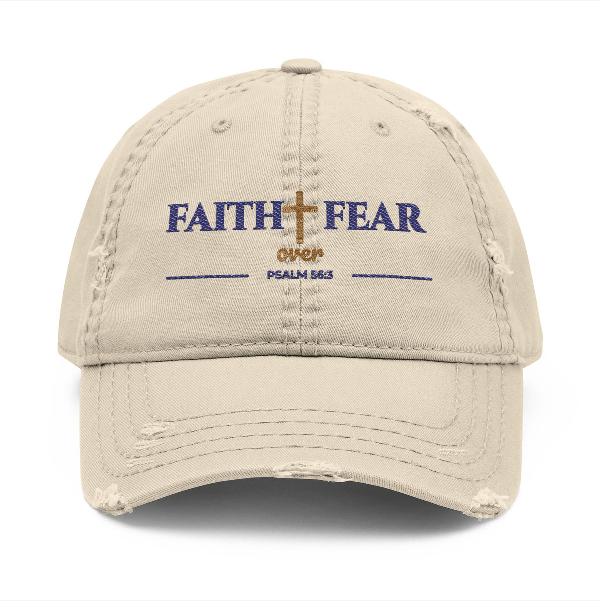 Faith Over Fear Cross Embroidered Distressed Dad Hat | Christian Women's Baseball Cap
