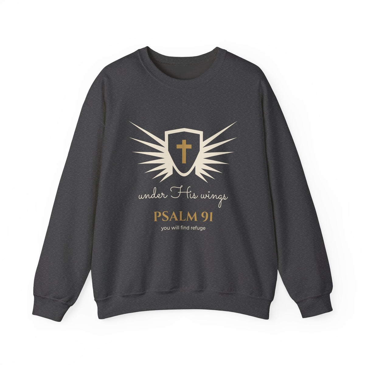 Psalm 91 Sweatshirt, Under His Wings Christian Crewneck, Shield and Cross Faith Gift, Bible Verse Sweatshirt for Women