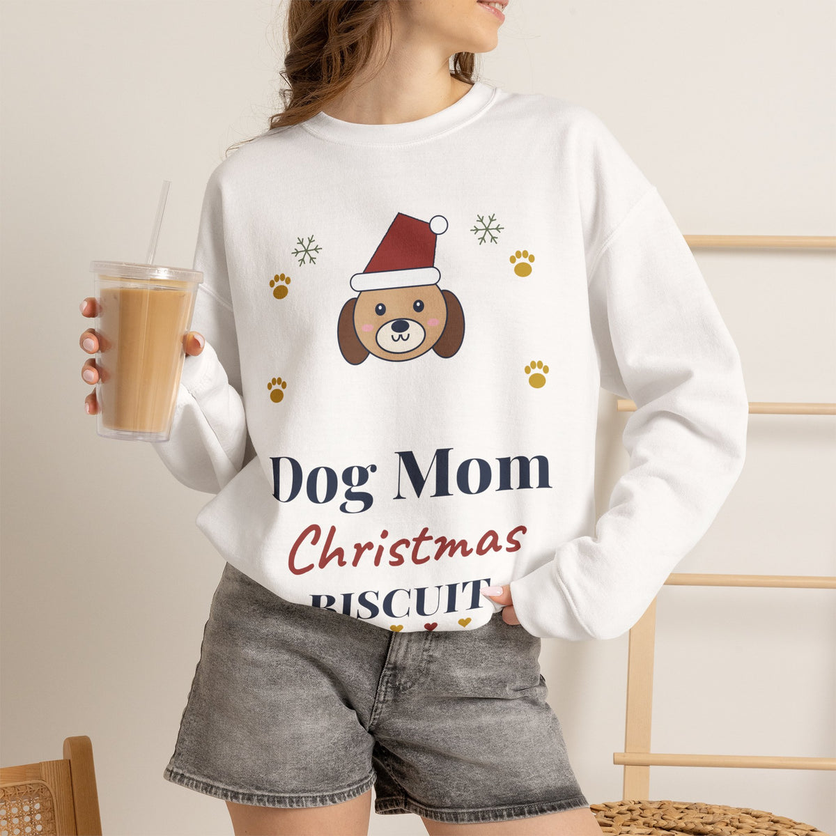 Personalized Dog Mom Christmas Sweatshirt, Custom Dog Name Santa Hat Crewneck, Dog Lover Gift for Her