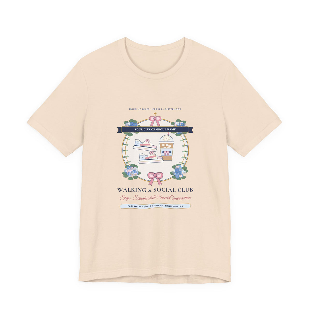 Personalized "[Your City or Group] Walking & Social Club" Preppy Chinoiserie Shirt | Custom Ladies Park Walk & Fitness Besties Tee
