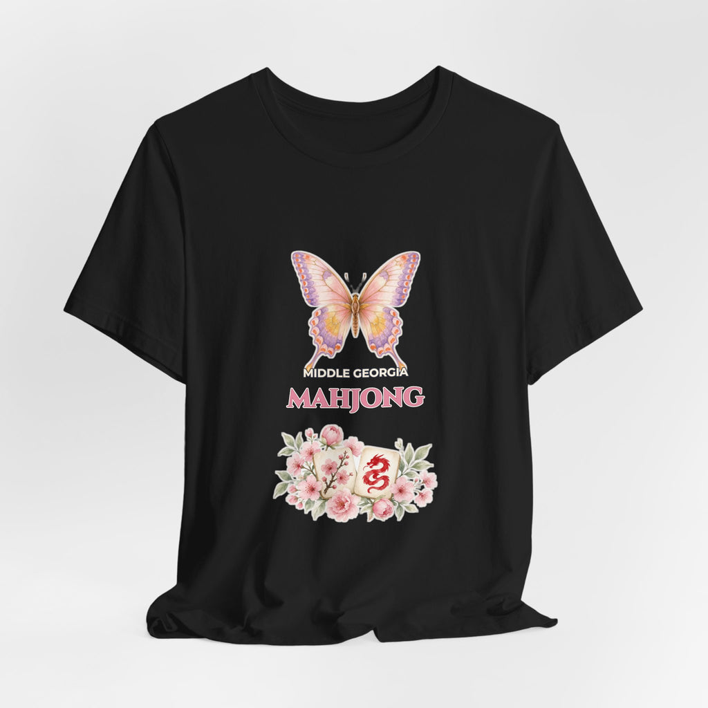 Personalized Custom City or Club Name Mahjong Shirt | Watercolor Butterfly & Floral Bella+Canvas 3001 Tee | Group Game Night Gift