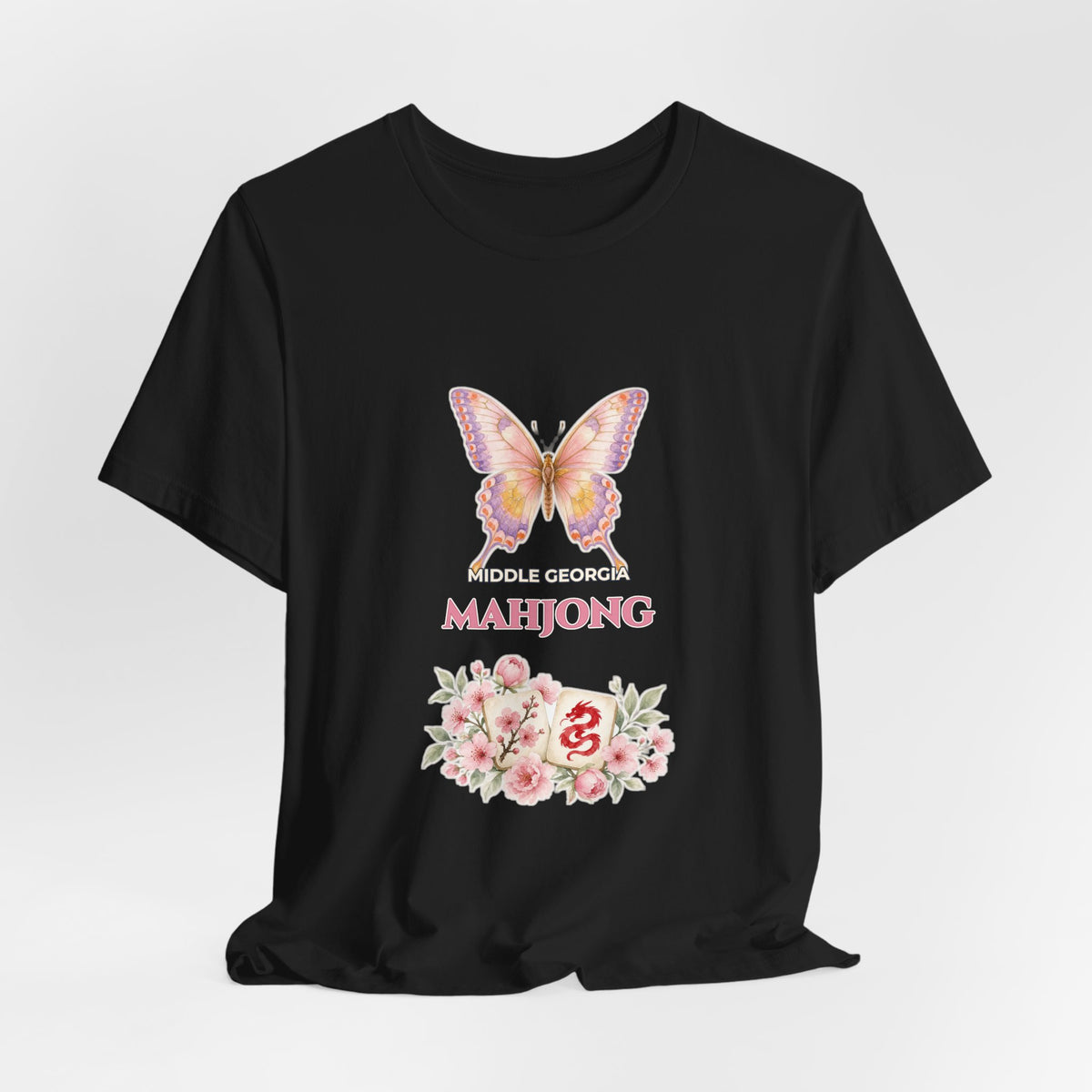 Personalized Custom City or Club Name Mahjong Shirt | Watercolor Butterfly & Floral Bella+Canvas 3001 Tee | Group Game Night Gift