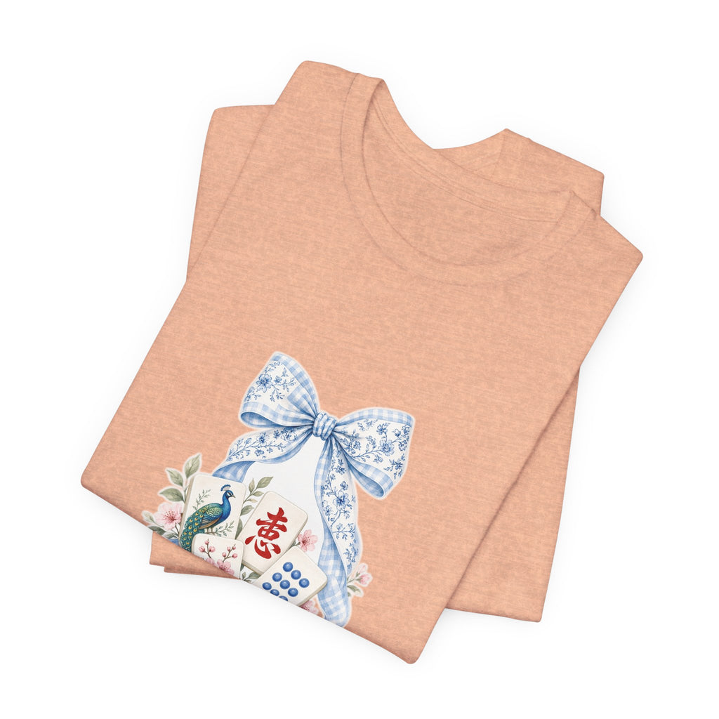 Pastel Coquette Bow & Lucky Mahjong Tiles Shirt | Chinoiserie Bam Bird Crak Social Club Bella+Canvas 3001 Tee