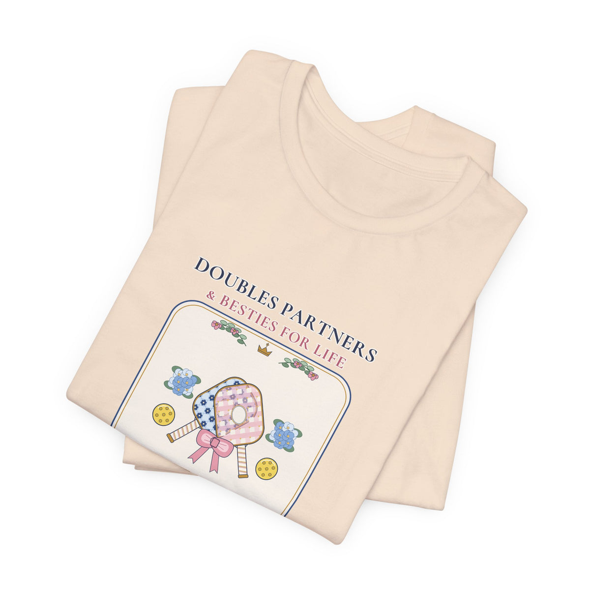 Personalized "Doubles Partners & Besties for Life" Preppy Chinoiserie Pickleball Shirt | Custom Names Matching Court Besties Bella+Canvas Tee