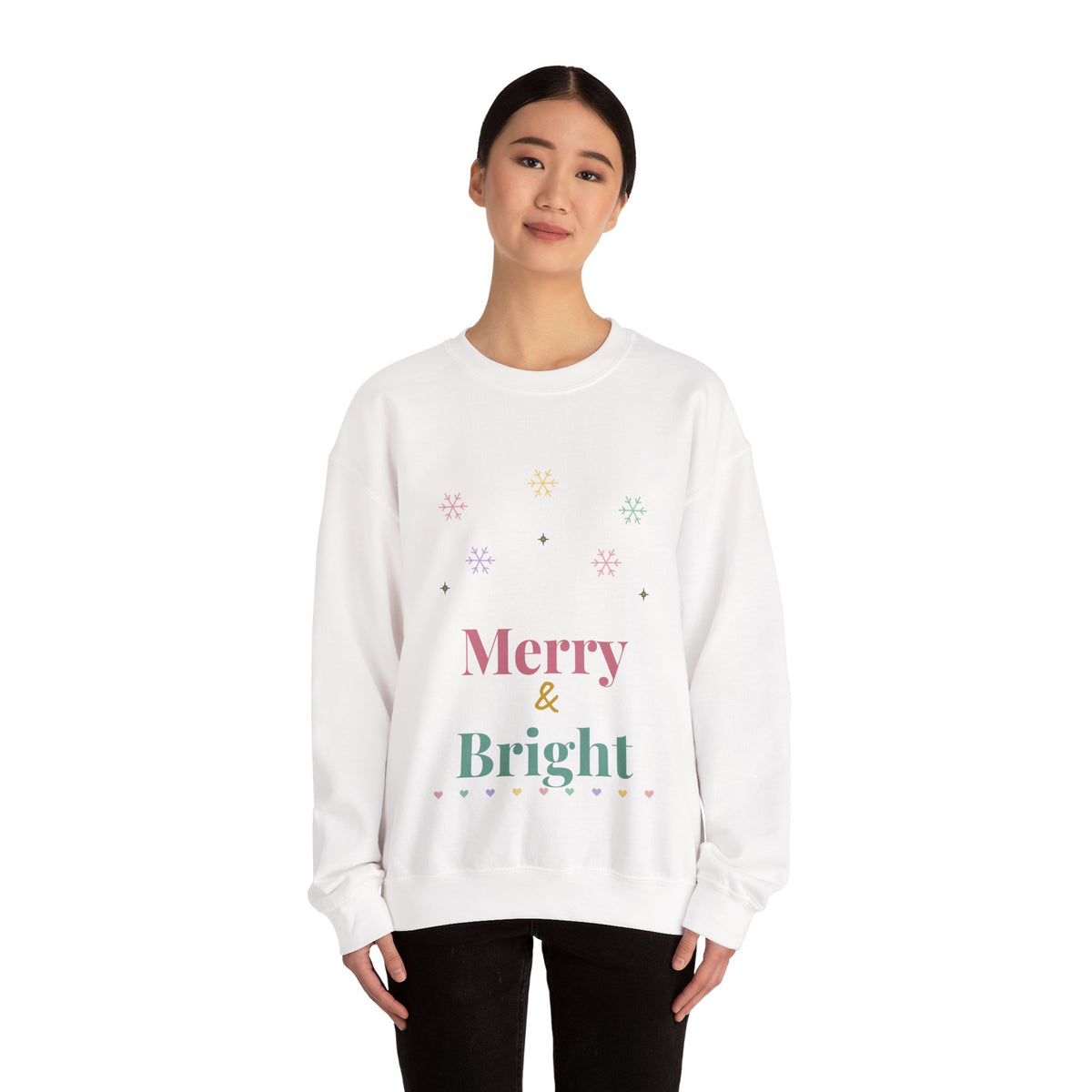 Merry and Bright Christmas Sweatshirt, Pastel Retro Holiday Crewneck for Women, Cute Christmas Sweater Gift
