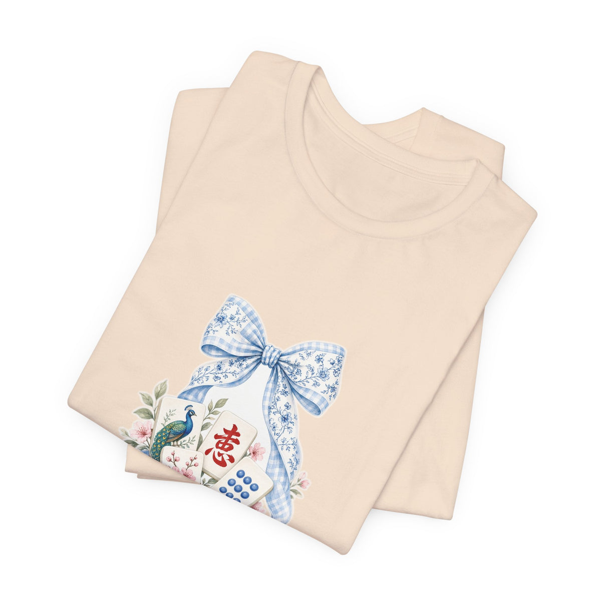 Pastel Coquette Bow & Lucky Mahjong Tiles Shirt | Chinoiserie Bam Bird Crak Social Club Bella+Canvas 3001 Tee