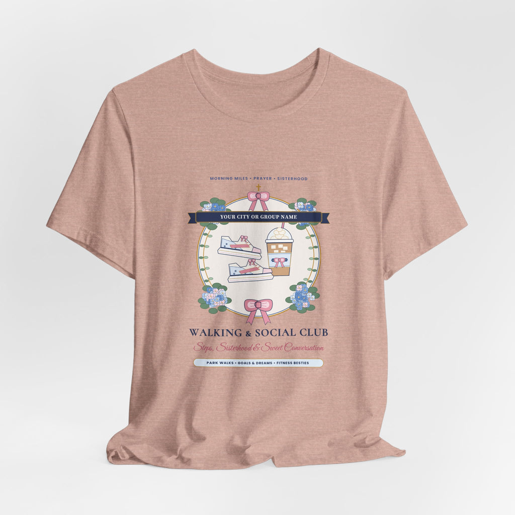 Personalized "[Your City or Group] Walking & Social Club" Preppy Chinoiserie Shirt | Custom Ladies Park Walk & Fitness Besties Tee