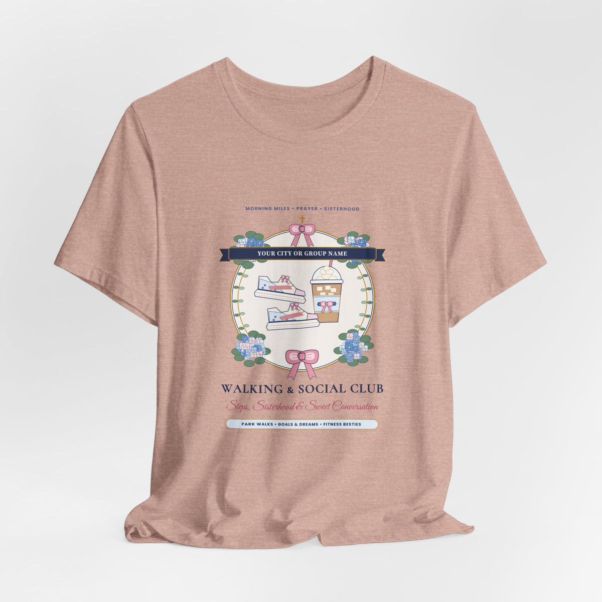 Personalized "[Your City or Group] Walking & Social Club" Preppy Chinoiserie Shirt | Custom Ladies Park Walk & Fitness Besties Tee