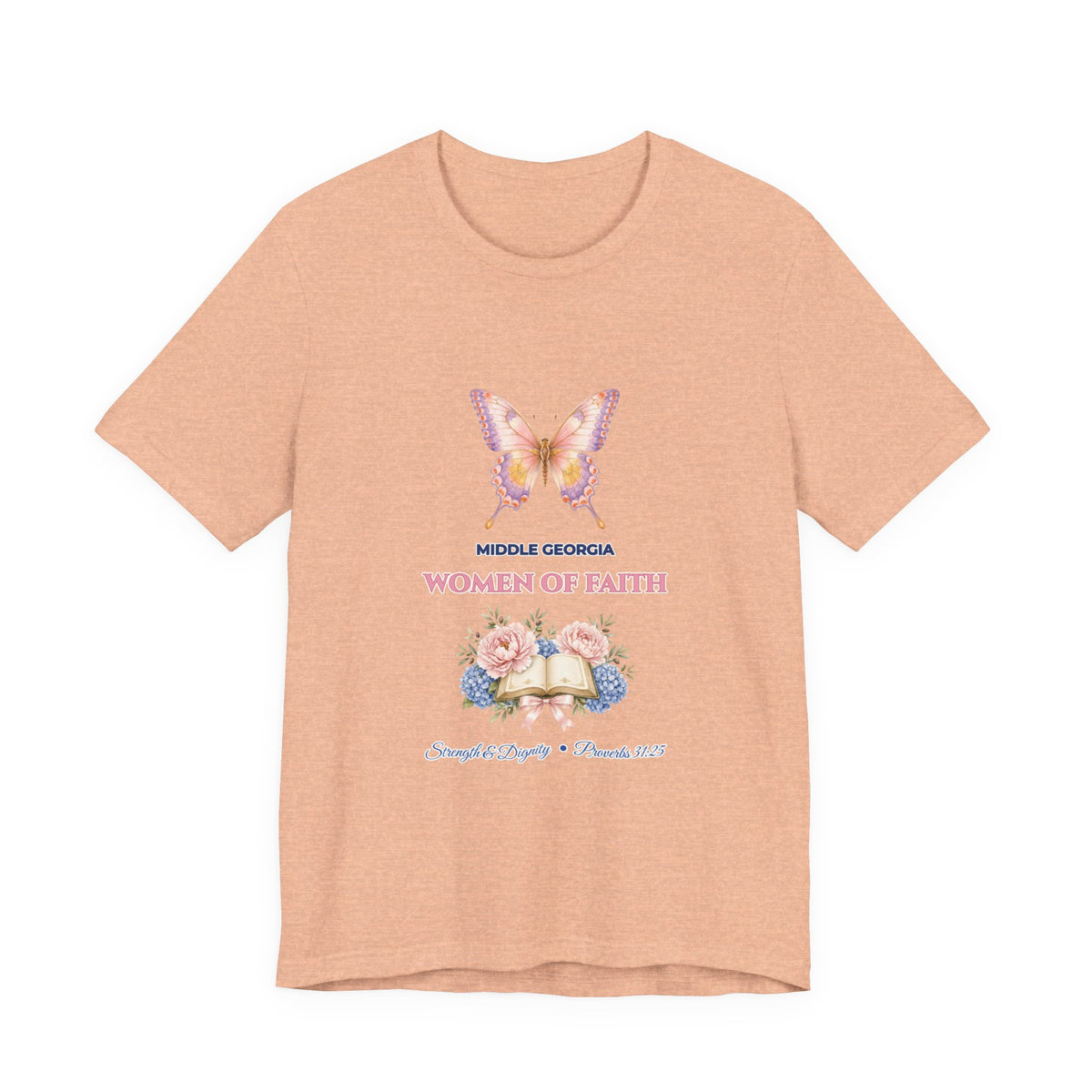 Personalized Custom Church or Ministry Name Shirt | Watercolor Butterfly & Scripture Bella+Canvas 3001 Tee | Women of Faith Bible Study Gift