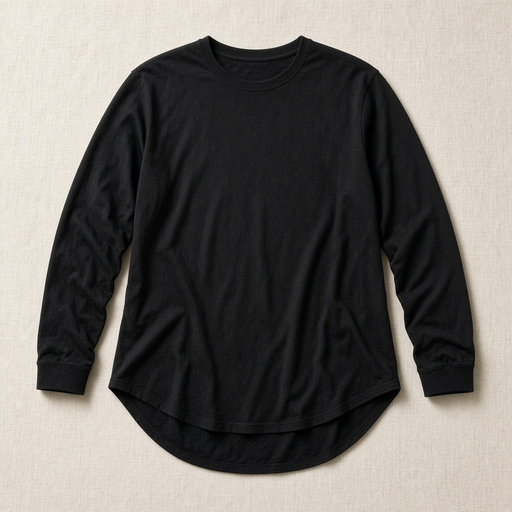 Coffee Prayer Besties Curved-Hem Long Sleeve Tunic in Classic Black Back Drape | American Grace USA