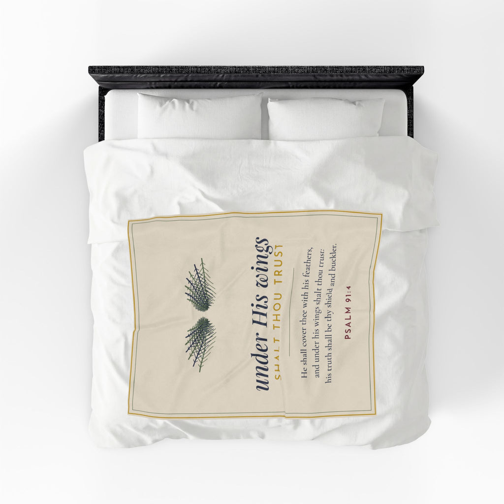 Under His Wings Blanket | Psalm 91:4 KJV Throw | Christian Scripture Plush Blanket Gift