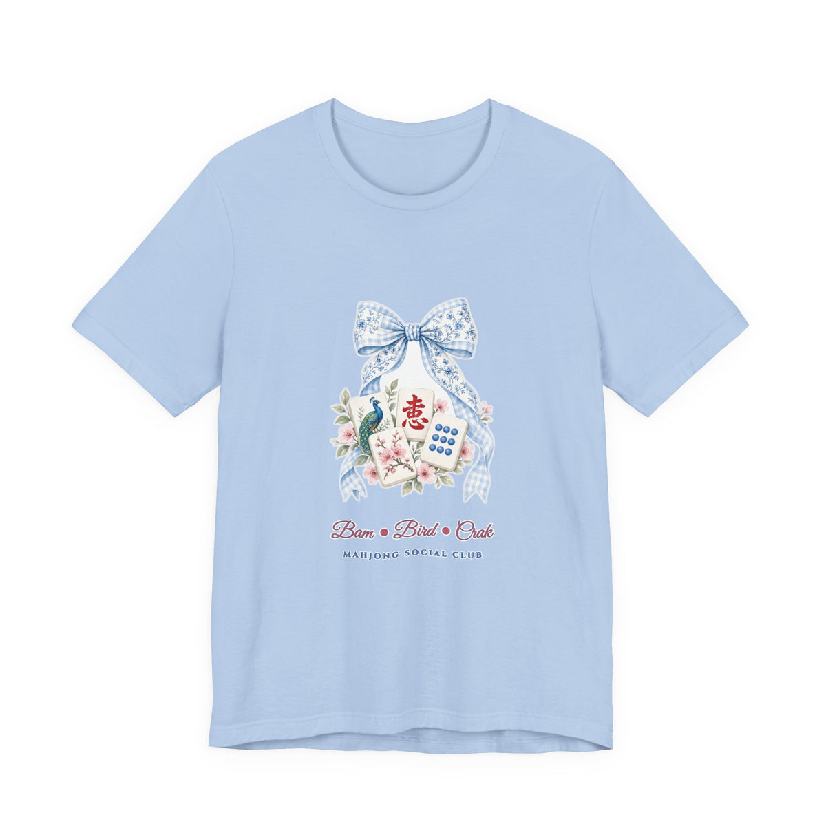 Pastel Coquette Bow & Lucky Mahjong Tiles Shirt | Chinoiserie Bam Bird Crak Social Club Bella+Canvas 3001 Tee