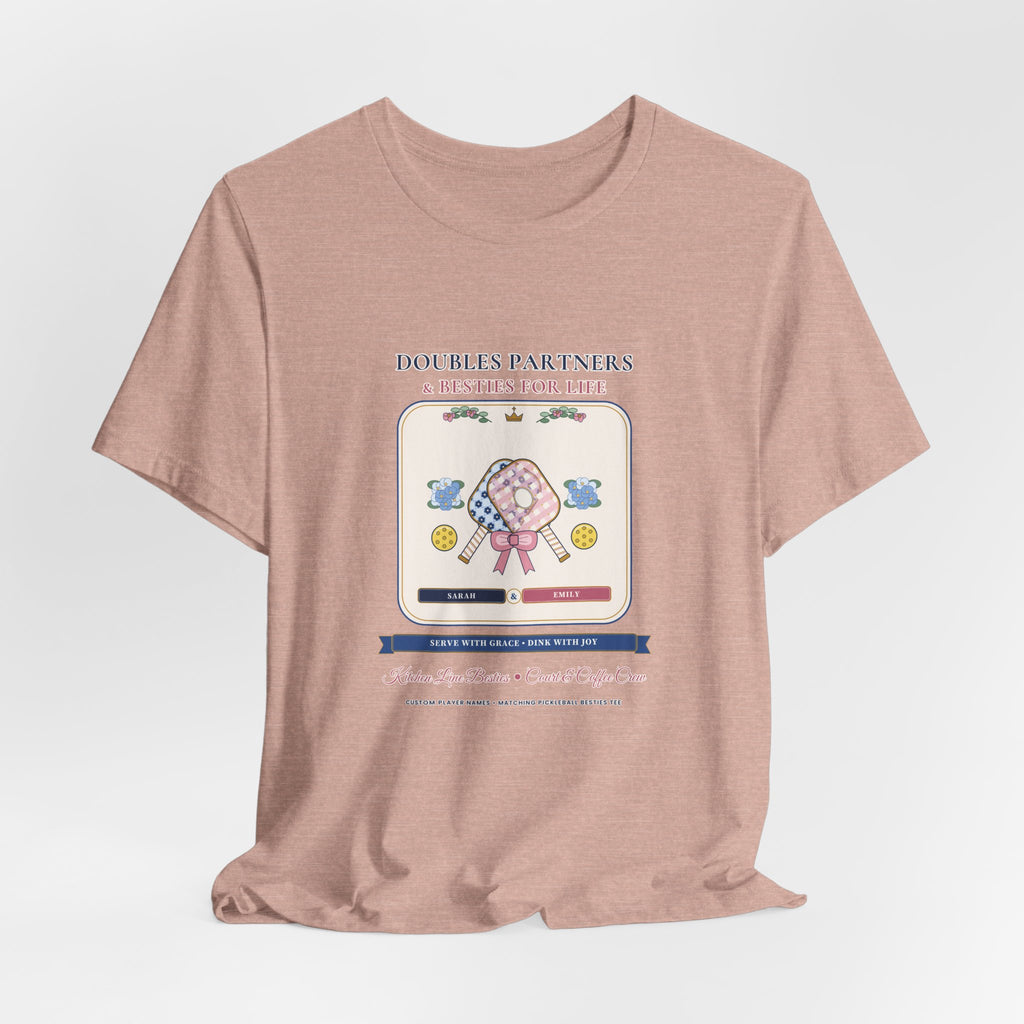 Personalized "Doubles Partners & Besties for Life" Preppy Chinoiserie Pickleball Shirt | Custom Names Matching Court Besties Bella+Canvas Tee
