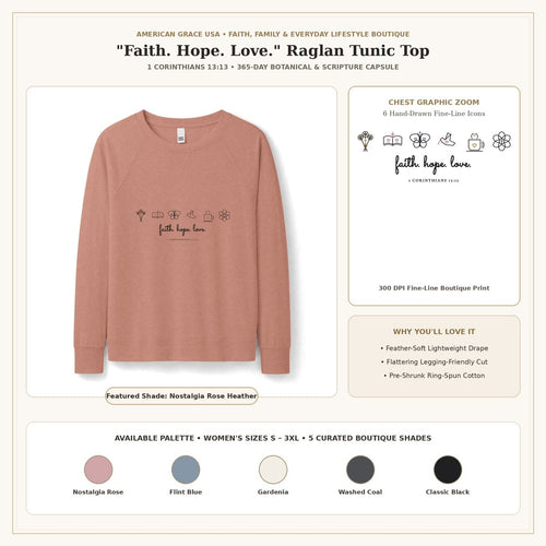 Faith Hope Love Women's Raglan Top Boutique Showcase & Chest Graphic Zoom | American Grace USA