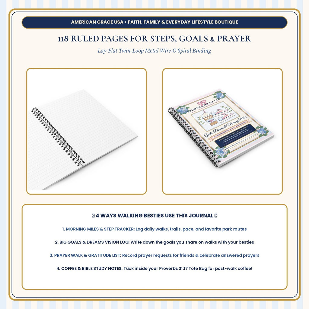 Walking Club & Morning Miles Log Journal - 118 Ruled Pages Interior Preview Card