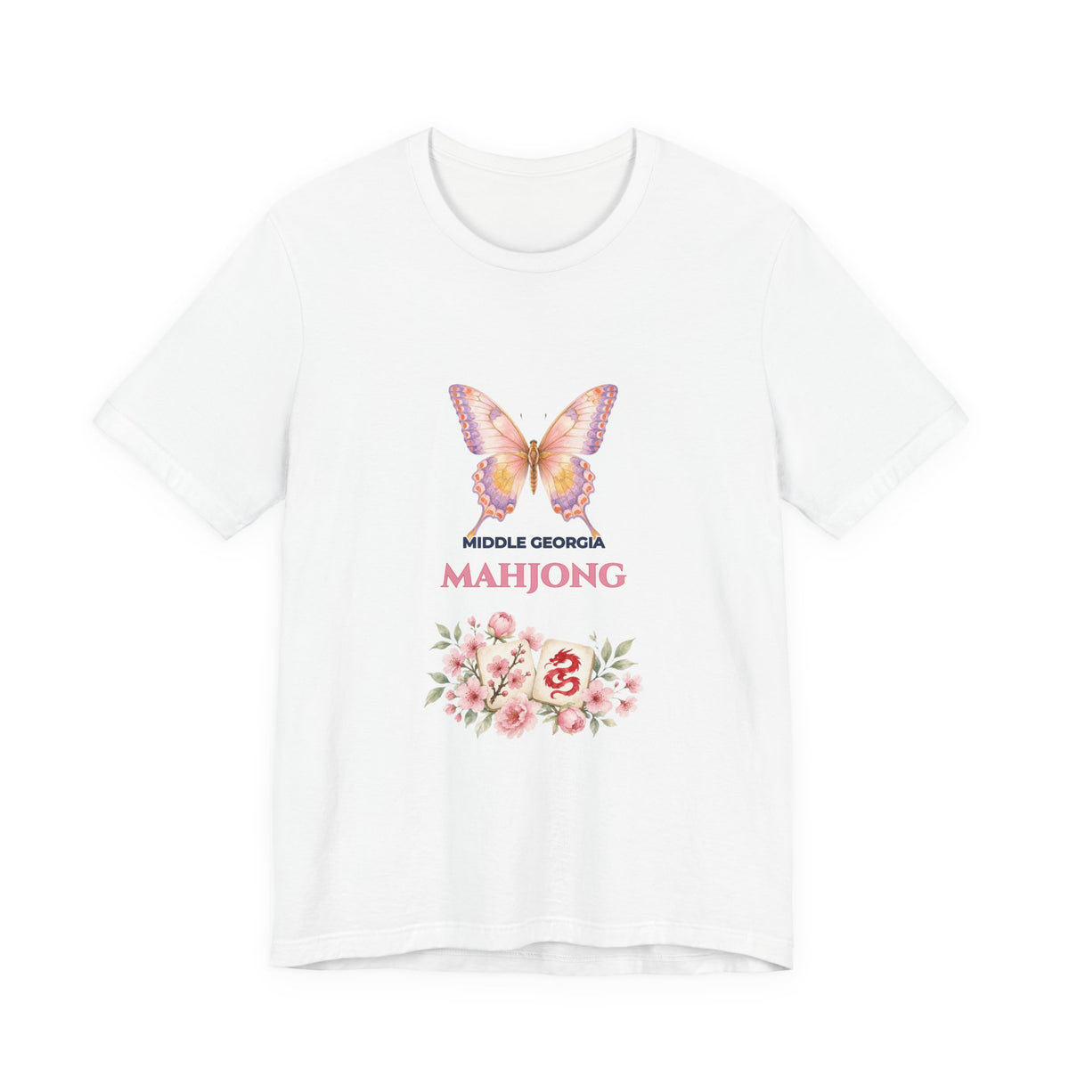 Personalized Custom City or Club Name Mahjong Shirt | Watercolor Butterfly & Floral Bella+Canvas 3001 Tee | Group Game Night Gift
