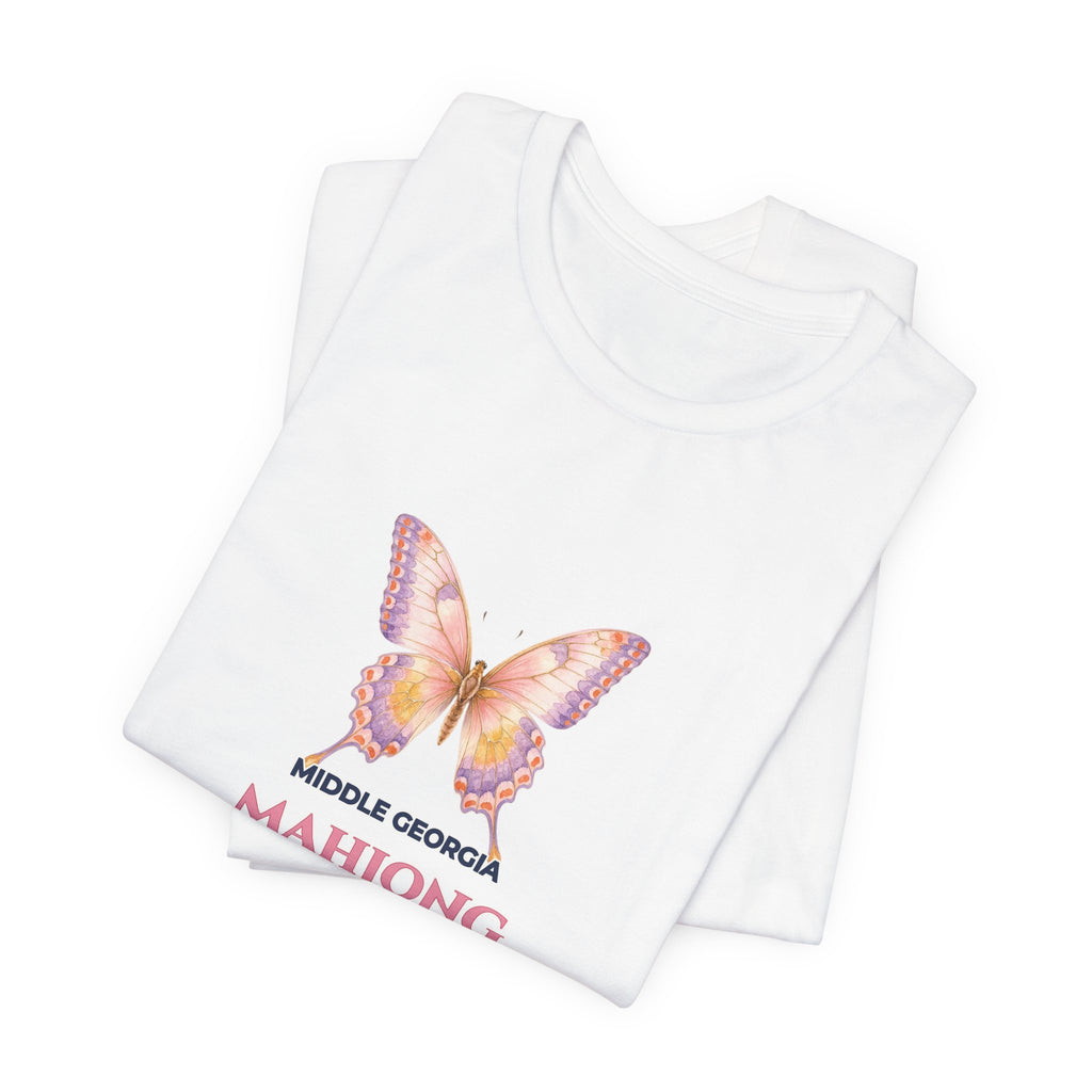 Personalized Custom City or Club Name Mahjong Shirt | Watercolor Butterfly & Floral Bella+Canvas 3001 Tee | Group Game Night Gift