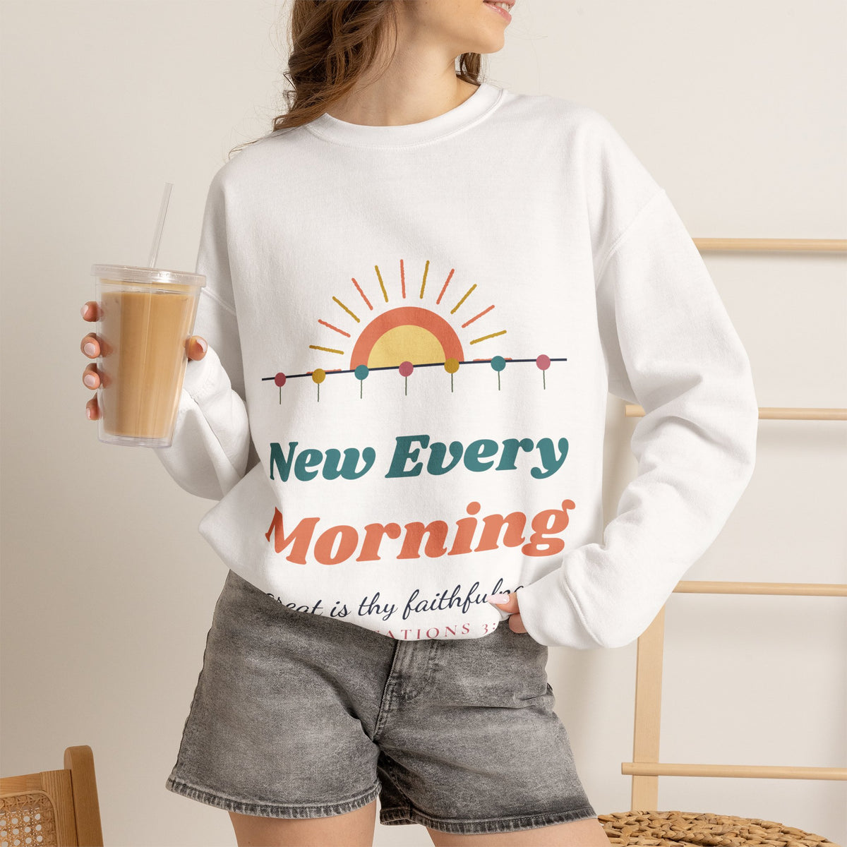 Christian Sweatshirt for Women, New Every Morning Lamentations 3:23, Great Is Thy Faithfulness Bible Verse Crewneck