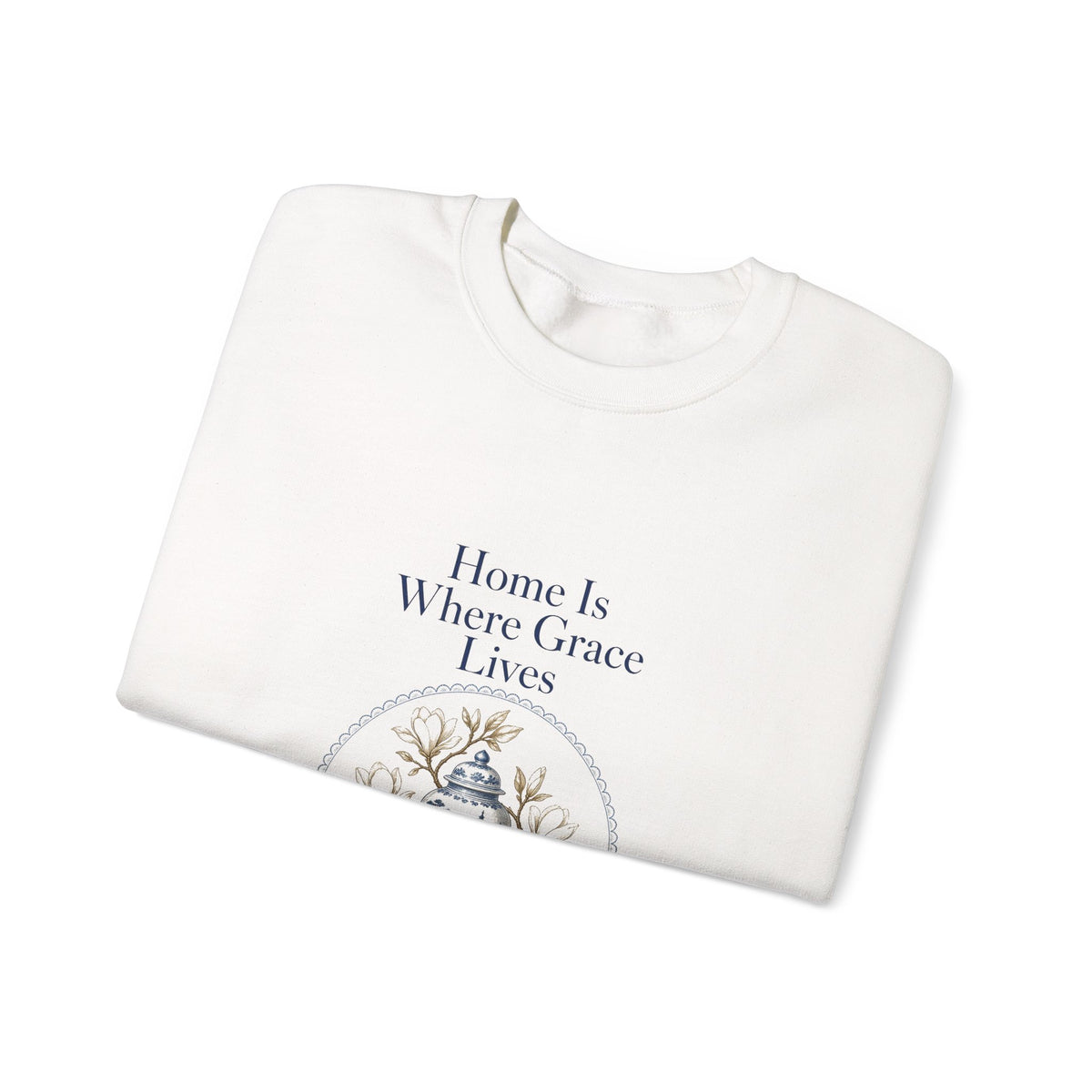 Home Is Where Grace Lives Crewneck Sweatshirt | Mother Daughter Matching Chinoiserie Magnolia Sweatshirt, Southern Christian Gift