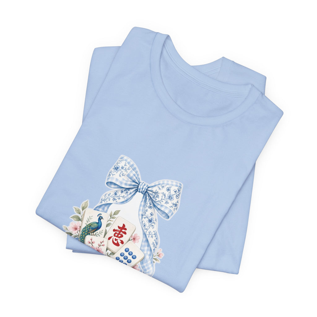 Pastel Coquette Bow & Lucky Mahjong Tiles Shirt | Chinoiserie Bam Bird Crak Social Club Bella+Canvas 3001 Tee