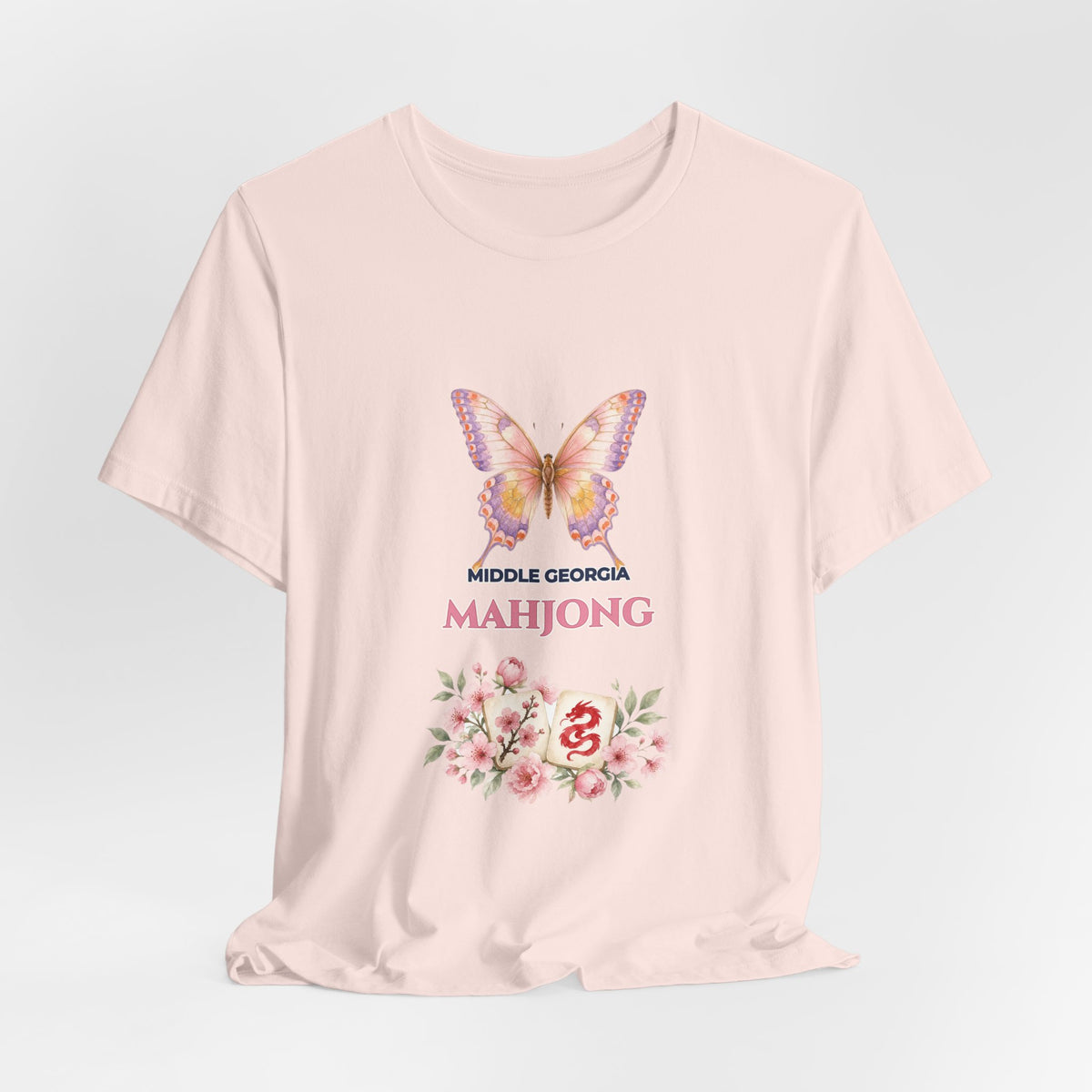 Personalized Custom City or Club Name Mahjong Shirt | Watercolor Butterfly & Floral Bella+Canvas 3001 Tee | Group Game Night Gift
