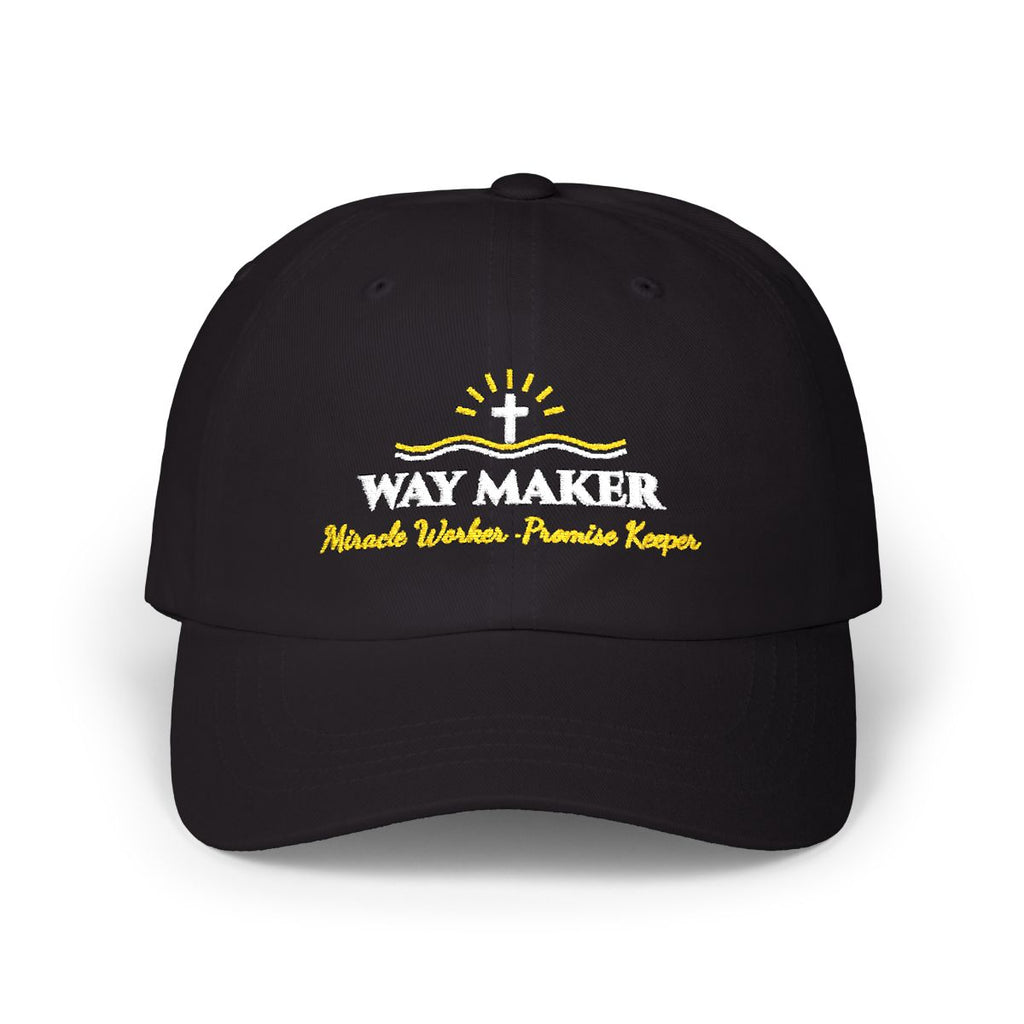 Way Maker Embroidered Classic Cotton Dad Cap — Black Front View