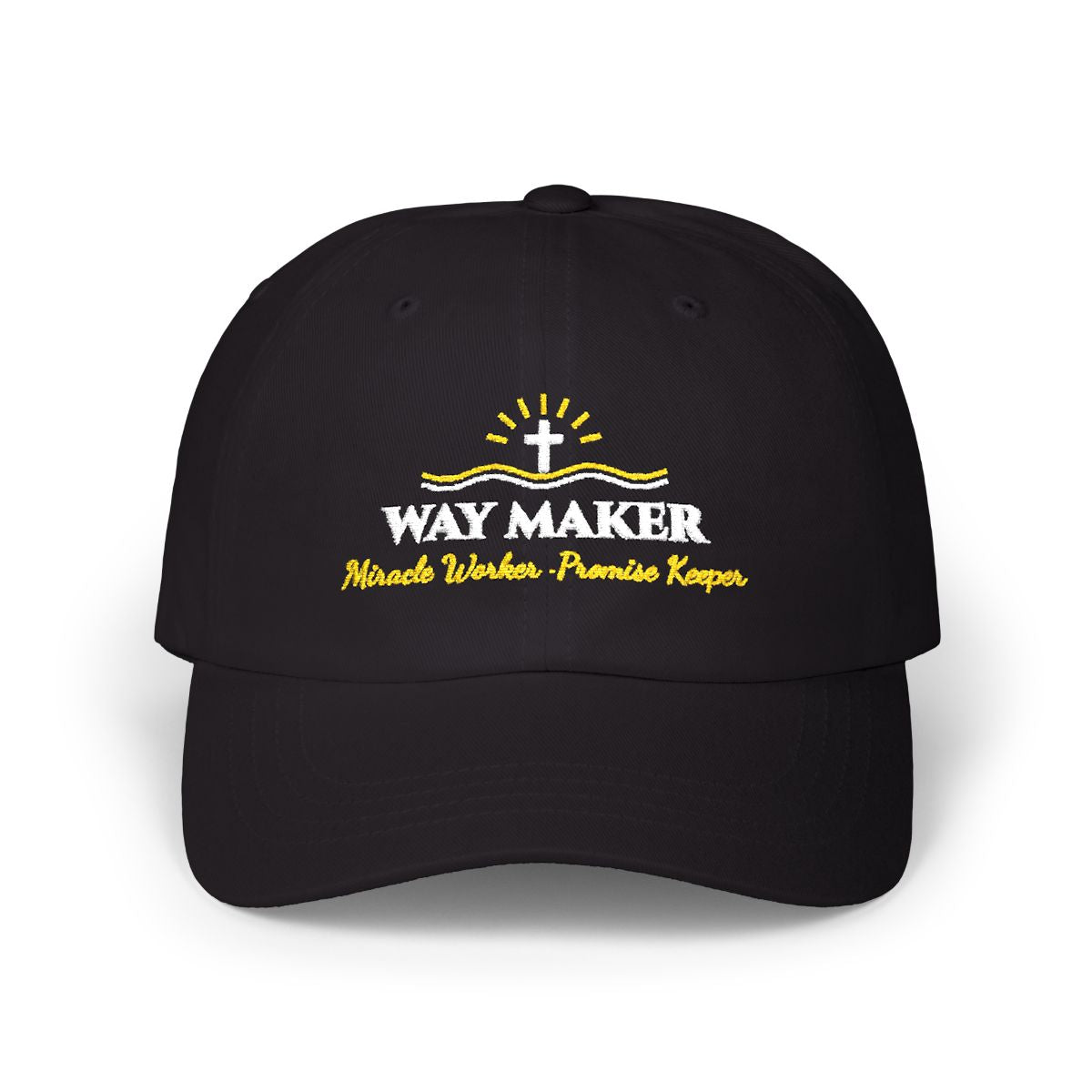 Way Maker Embroidered Classic Cotton Dad Cap — Black Front View