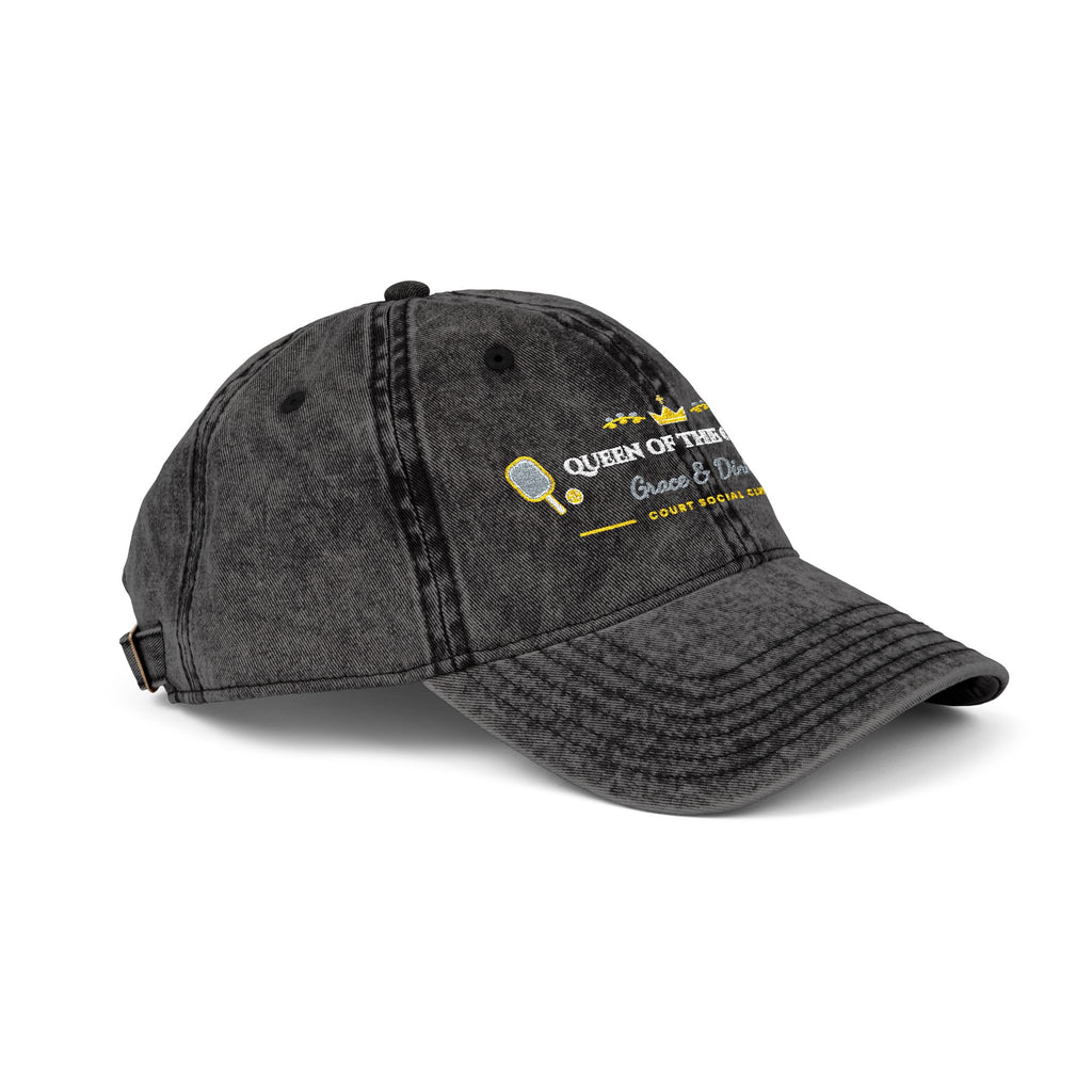 "Queen of the Court • Grace & Dinks" Embroidered Vintage Washed Cap | Women's Preppy Pickleball Club Baseball Hat