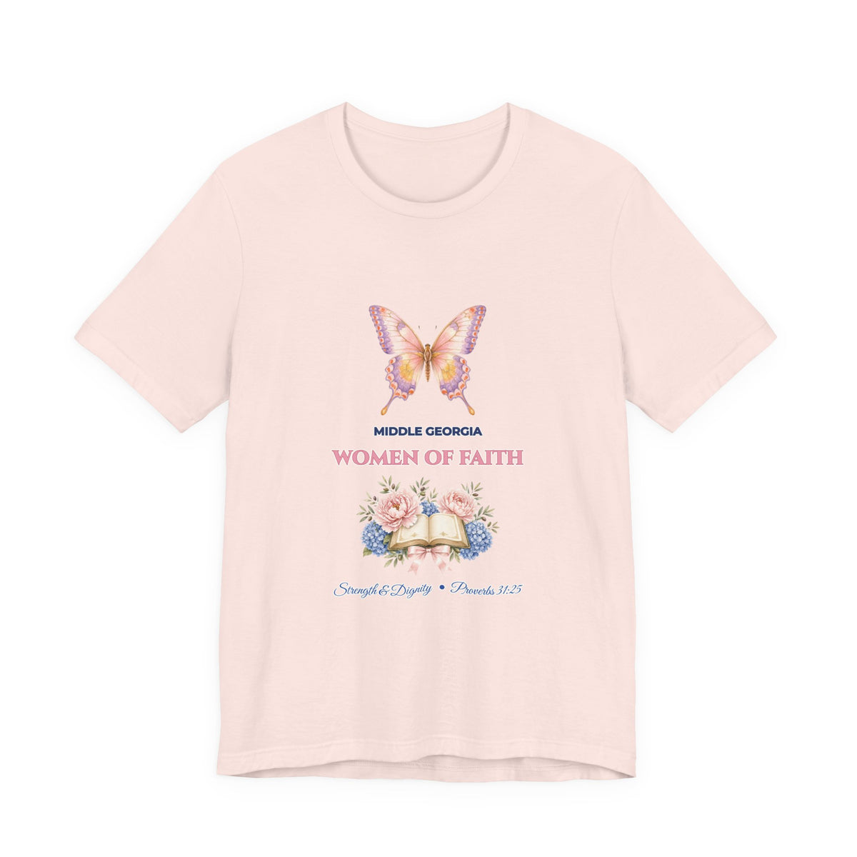 Personalized Custom Church or Ministry Name Shirt | Watercolor Butterfly & Scripture Bella+Canvas 3001 Tee | Women of Faith Bible Study Gift