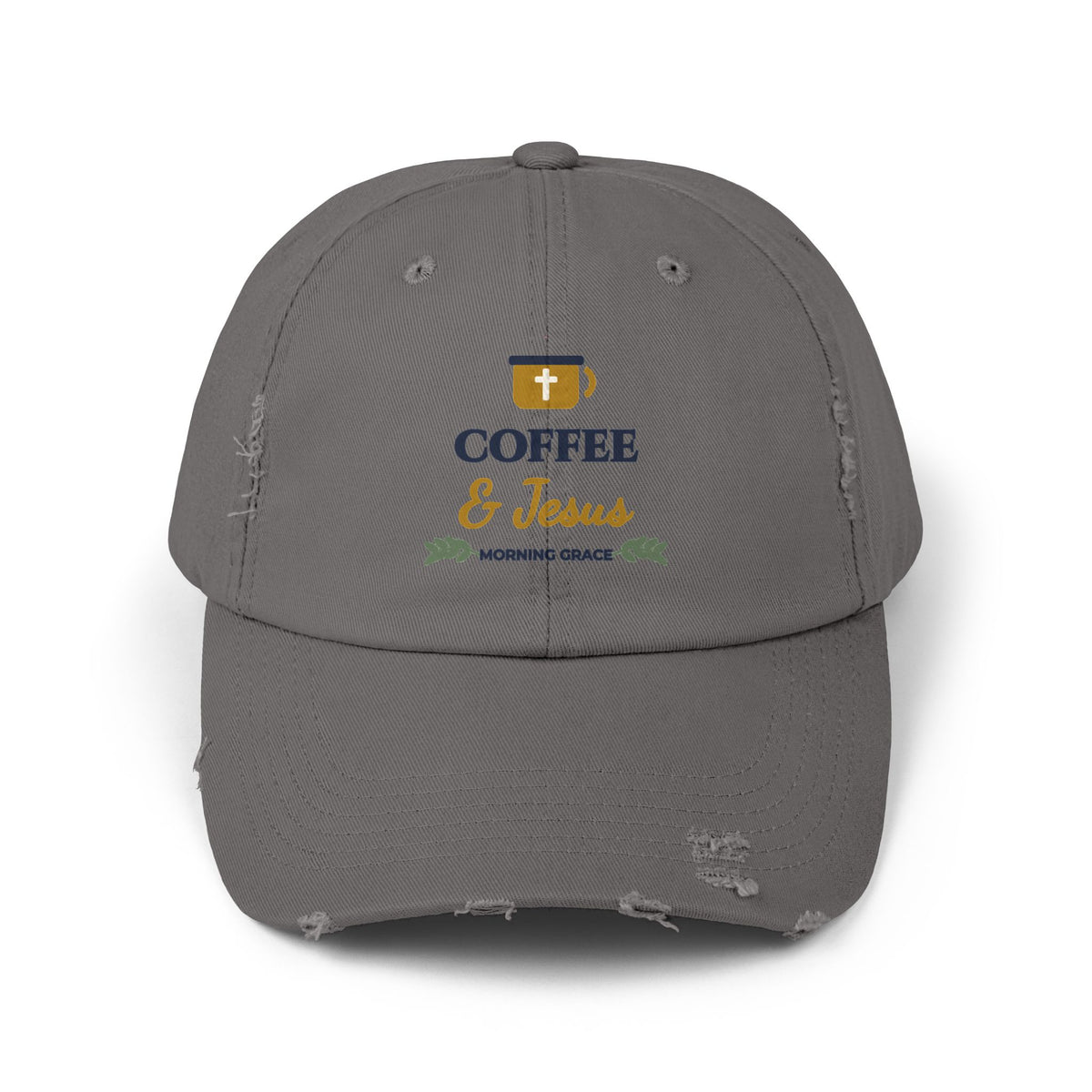 Coffee & Jesus Distressed Cotton Dad Cap | Morning Grace Printed Women's Baseball Hat