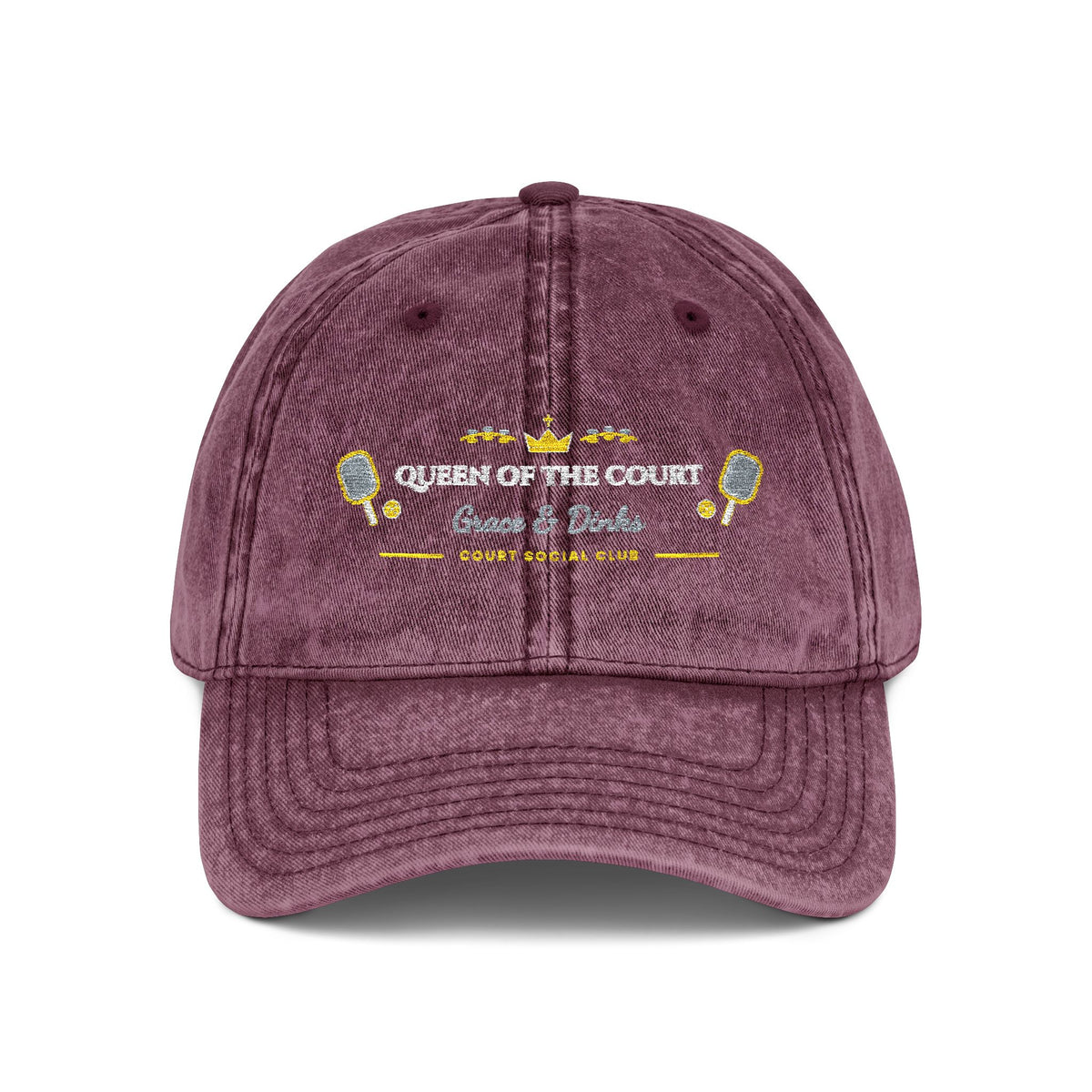 "Queen of the Court • Grace & Dinks" Embroidered Vintage Washed Cap | Women's Preppy Pickleball Club Baseball Hat