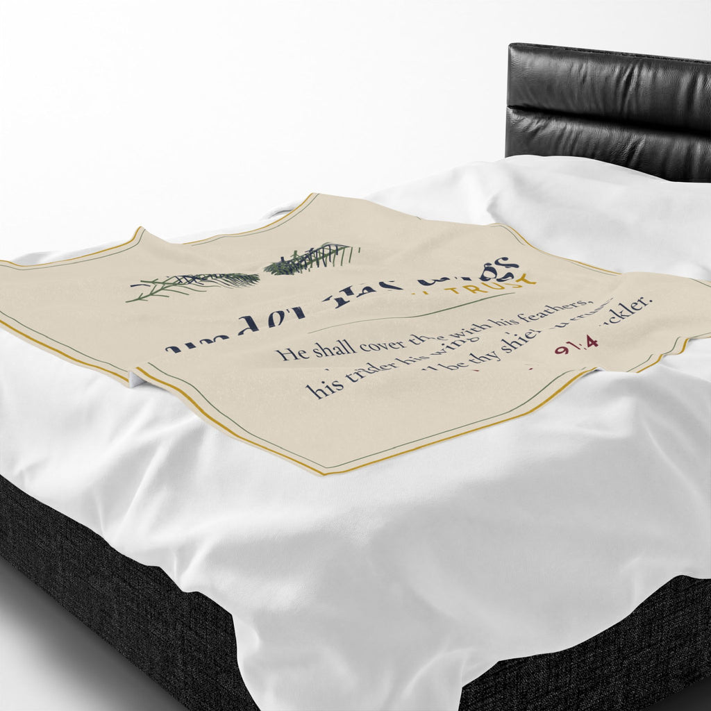 Under His Wings Blanket | Psalm 91:4 KJV Throw | Christian Scripture Plush Blanket Gift