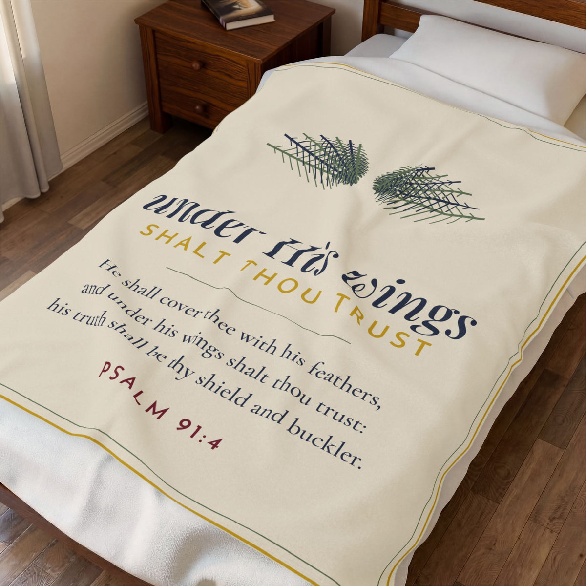 Under His Wings Blanket | Psalm 91:4 KJV Throw | Christian Scripture Plush Blanket Gift