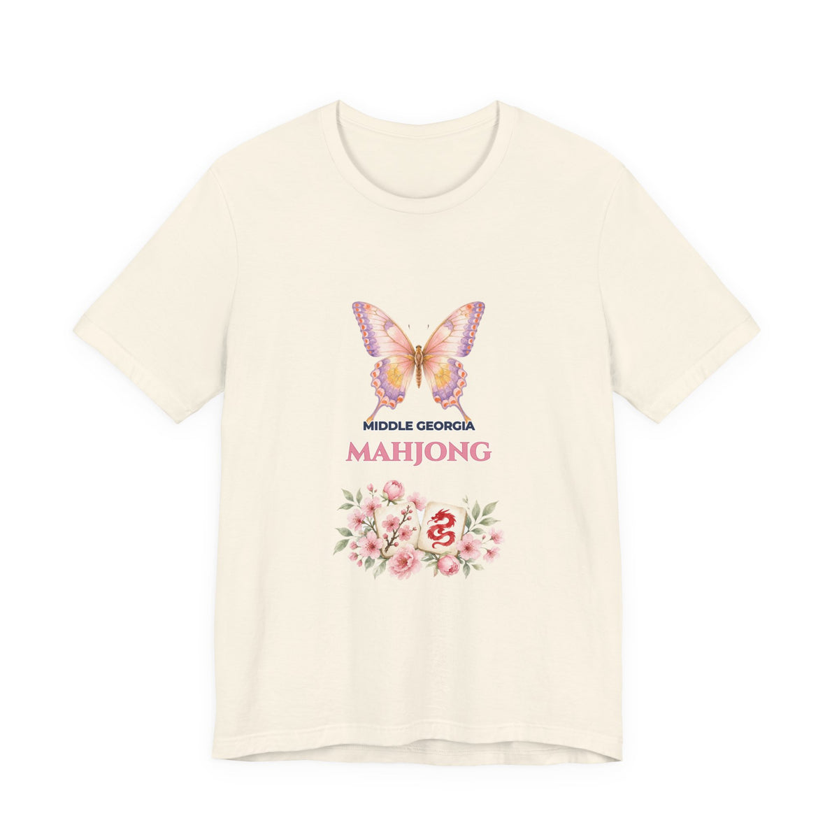 Personalized Custom City or Club Name Mahjong Shirt | Watercolor Butterfly & Floral Bella+Canvas 3001 Tee | Group Game Night Gift