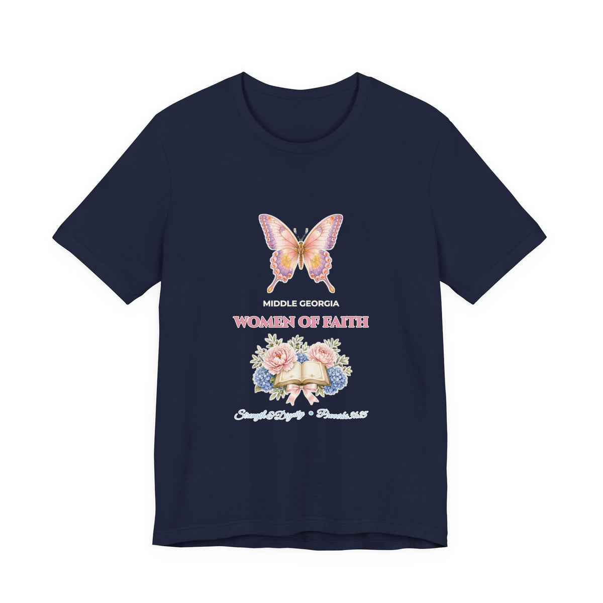 Personalized Custom Church or Ministry Name Shirt | Watercolor Butterfly & Scripture Bella+Canvas 3001 Tee | Women of Faith Bible Study Gift