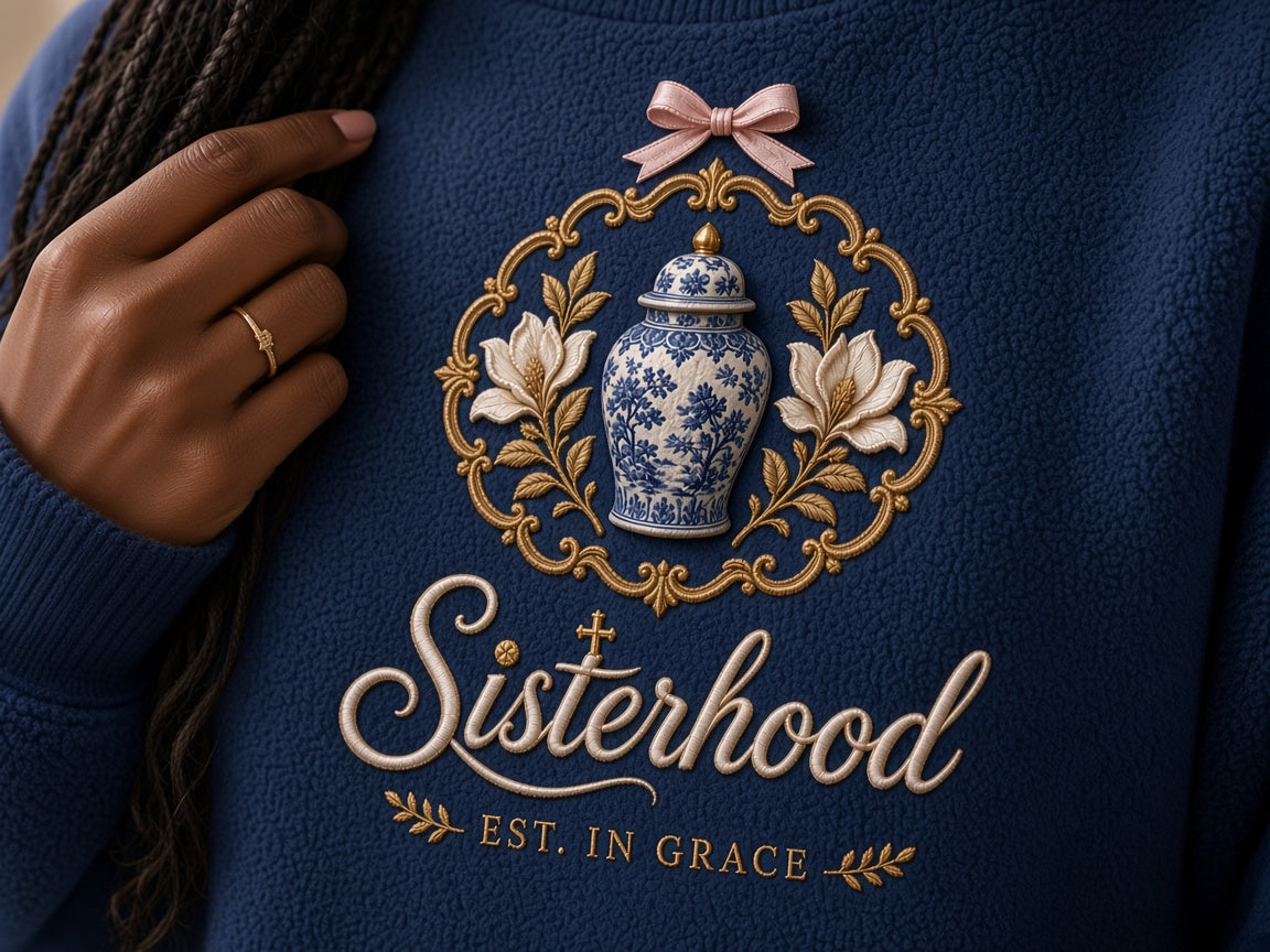 Close-up of the Sisterhood heirloom crest detail