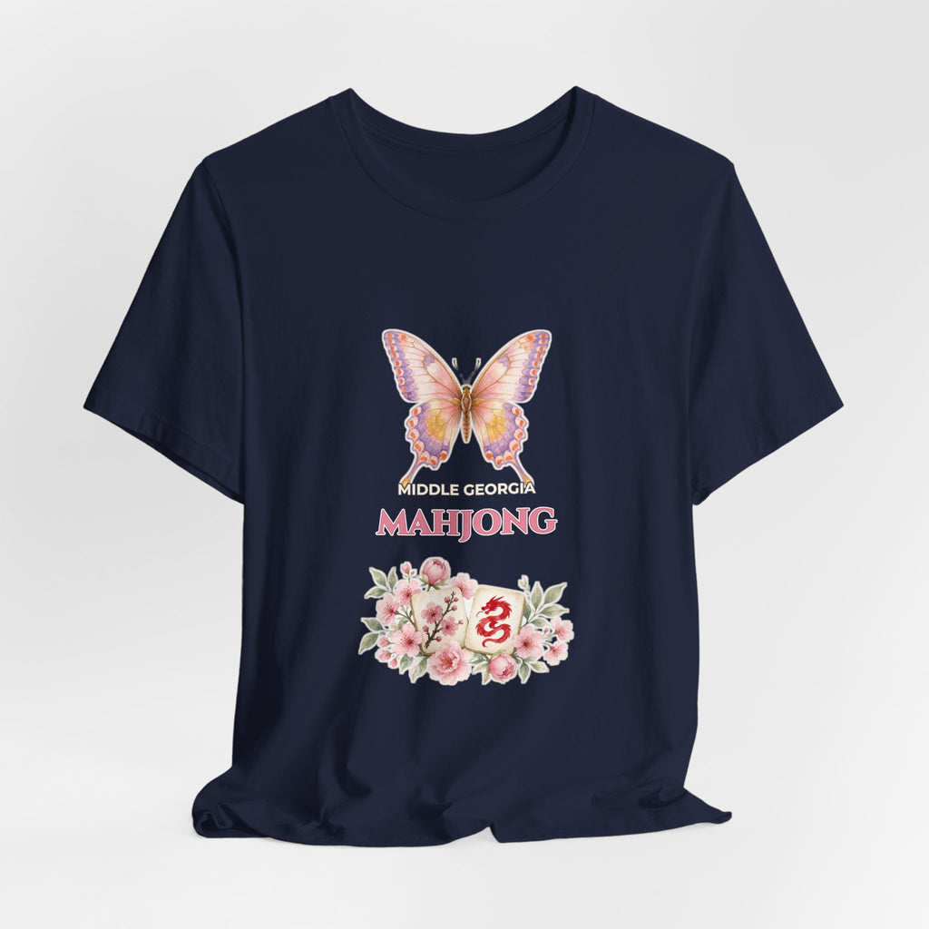 Personalized Custom City or Club Name Mahjong Shirt | Watercolor Butterfly & Floral Bella+Canvas 3001 Tee | Group Game Night Gift
