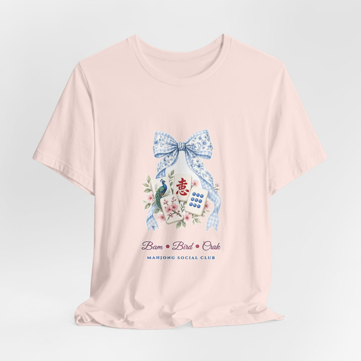 Pastel Coquette Bow & Lucky Mahjong Tiles Shirt | Chinoiserie Bam Bird Crak Social Club Bella+Canvas 3001 Tee