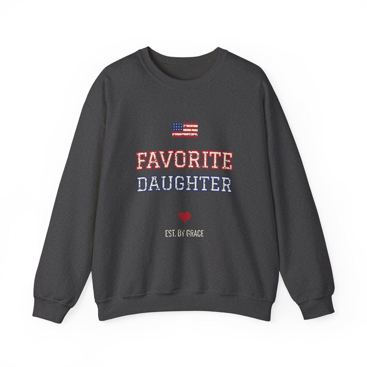 Favorite Daughter Sweatshirt, Varsity Letter Crewneck, Patriotic Daughter Gift, Flag Heart Shirt, Christmas Gift for Daughter