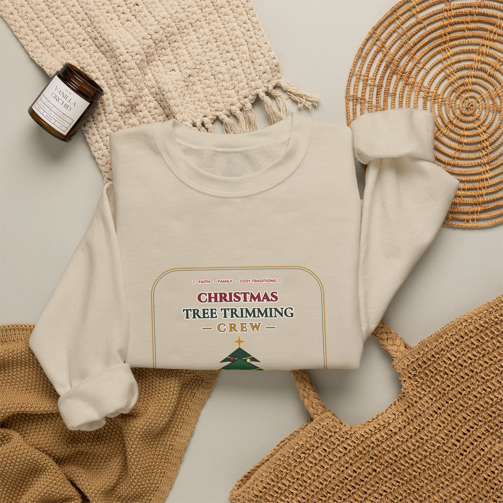 Christmas Tree Trimming Crew Sweatshirt | Faith Family Fireplace & Fur Babies Holiday Crewneck | Cozy Dog Mom Christmas Sweater