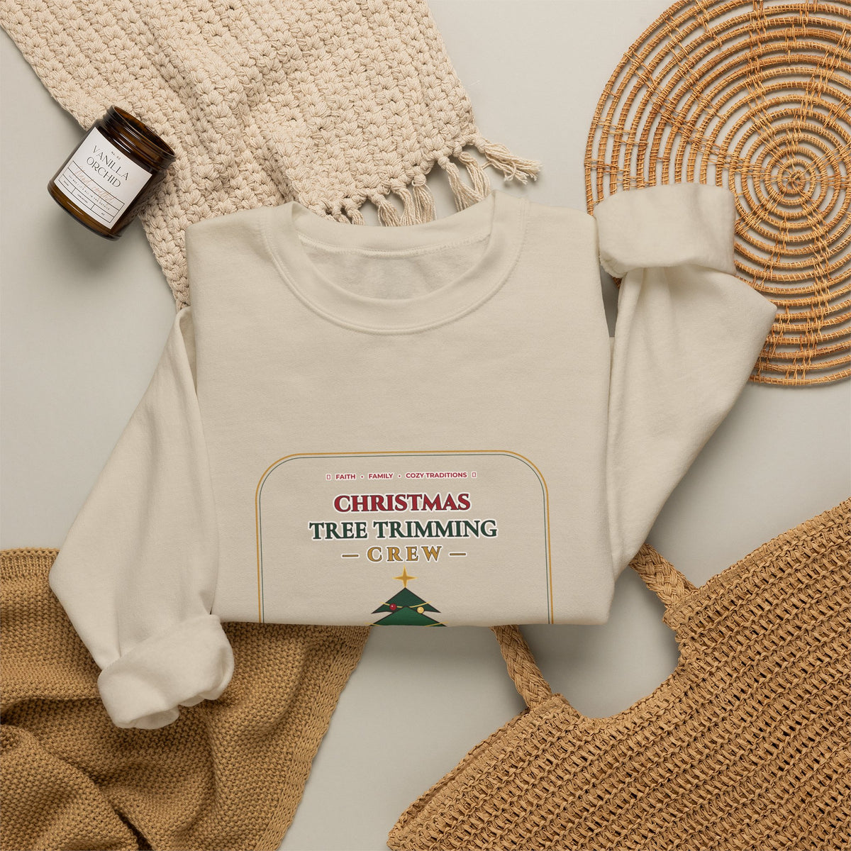 Christmas Tree Trimming Crew Sweatshirt | Faith Family Fireplace & Fur Babies Holiday Crewneck | Cozy Dog Mom Christmas Sweater