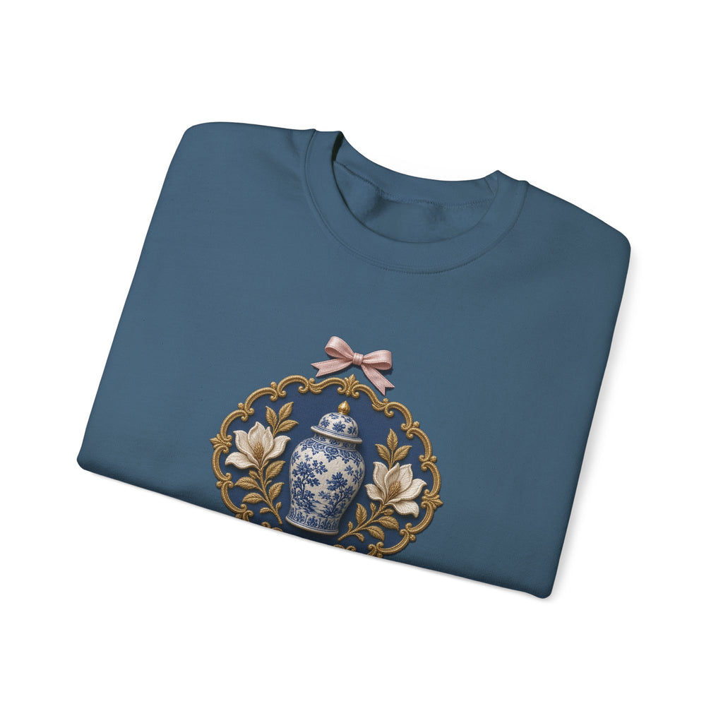 Sisterhood Heirloom Crest Crewneck Sweatshirt, Est. in Grace | Chinoiserie Ginger Jar Magnolia Crest, Mother Daughter Matching Christian Sweatshirt
