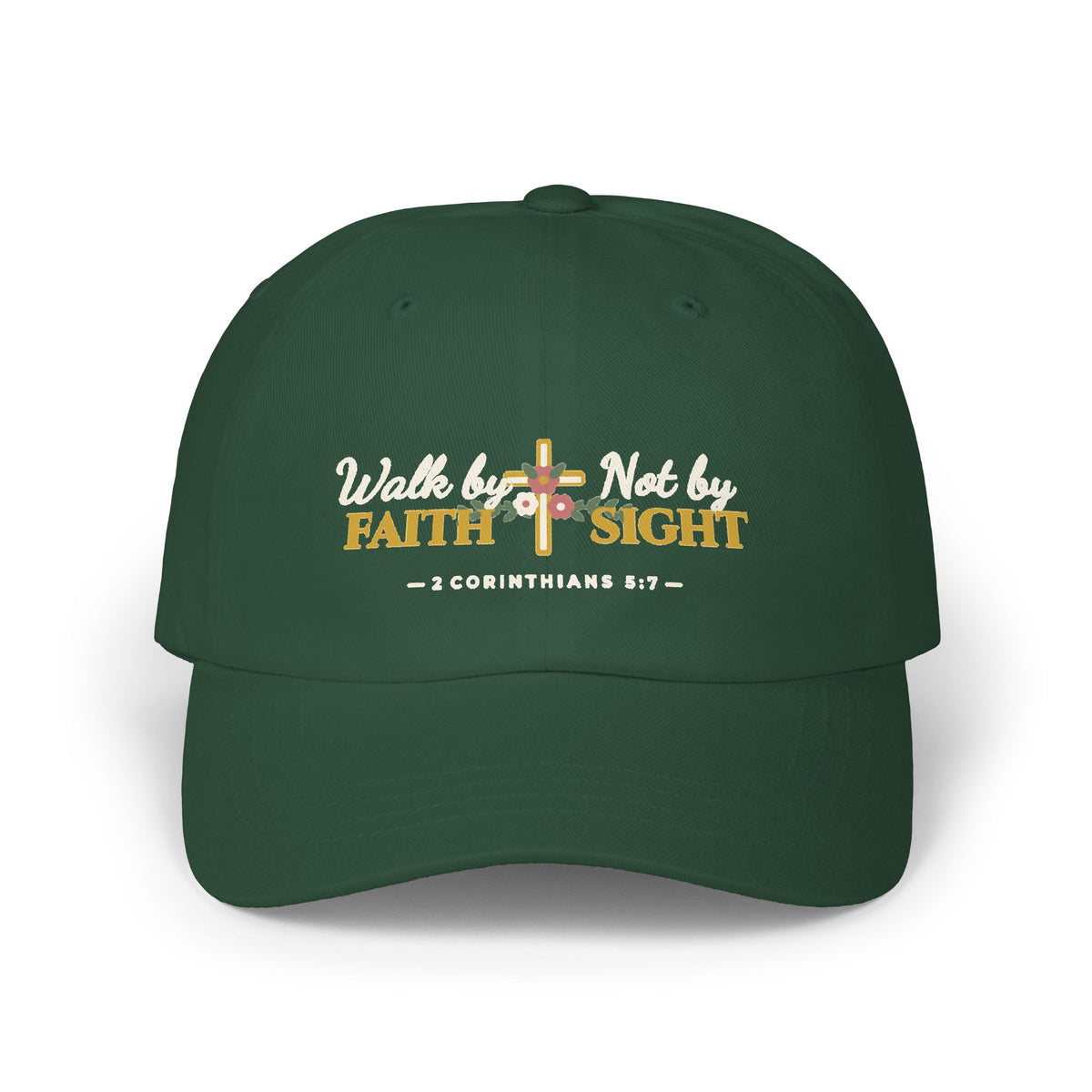 Walk By Faith Floral Cross Classic Dad Cap | 2 Corinthians 5:7 Printed Women's Baseball Hat