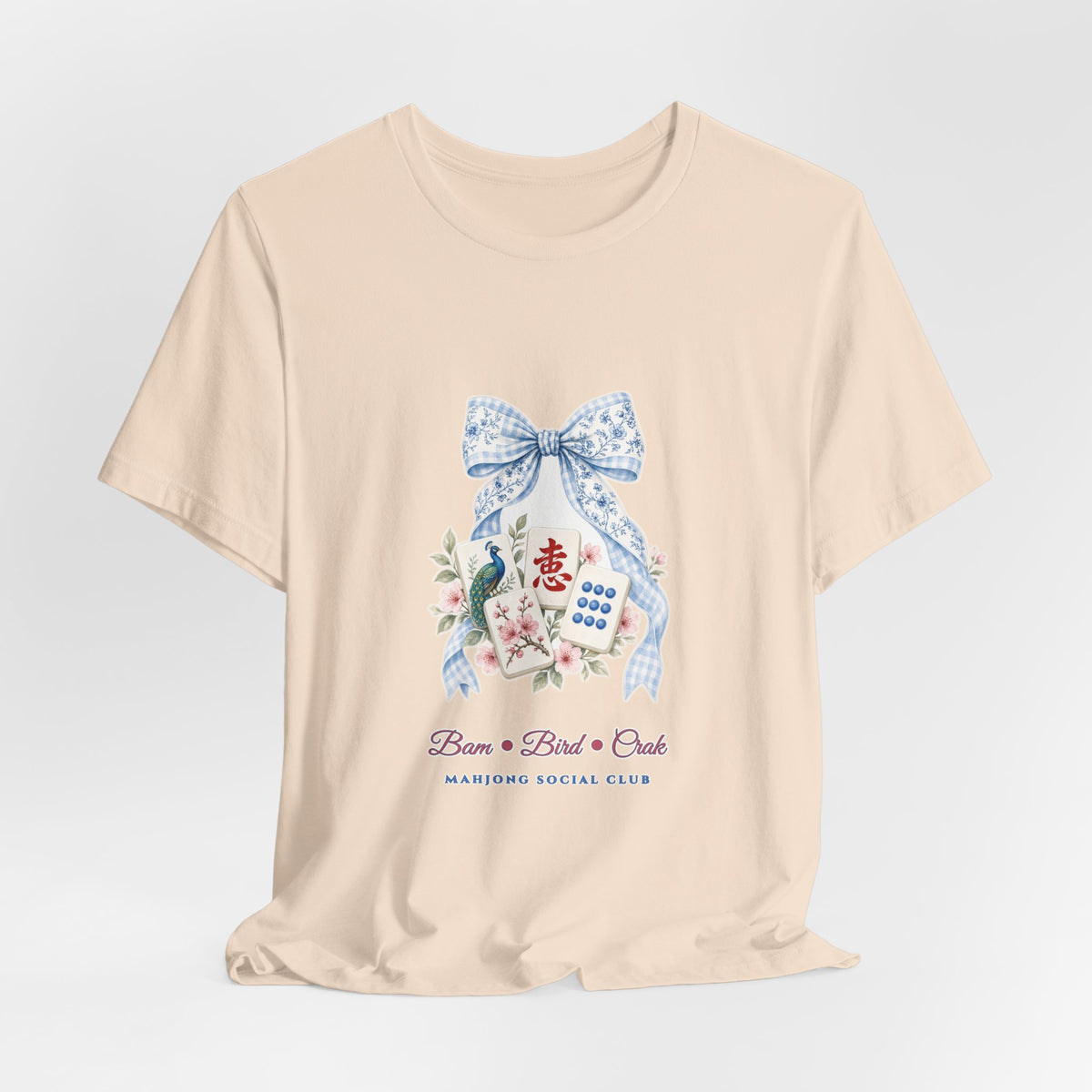 Pastel Coquette Bow & Lucky Mahjong Tiles Shirt | Chinoiserie Bam Bird Crak Social Club Bella+Canvas 3001 Tee